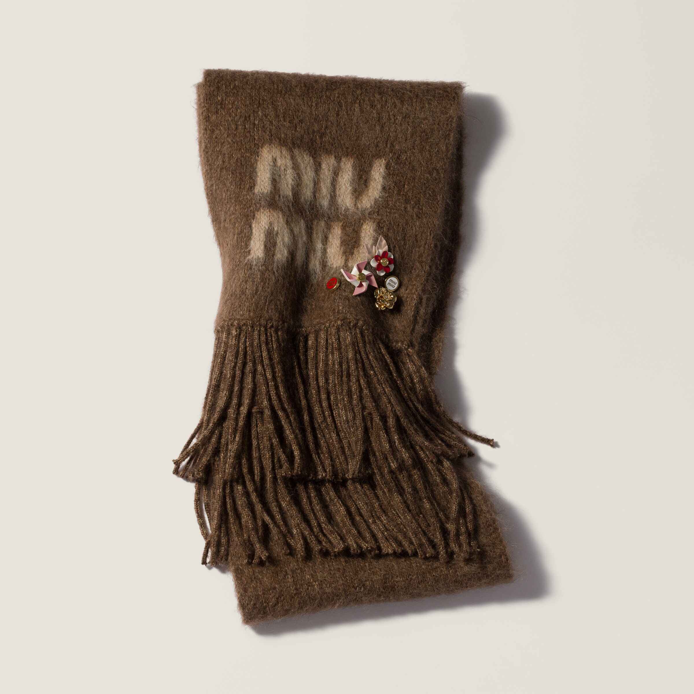 Tobacco Wool And Mohair Scarf | Miu Miu