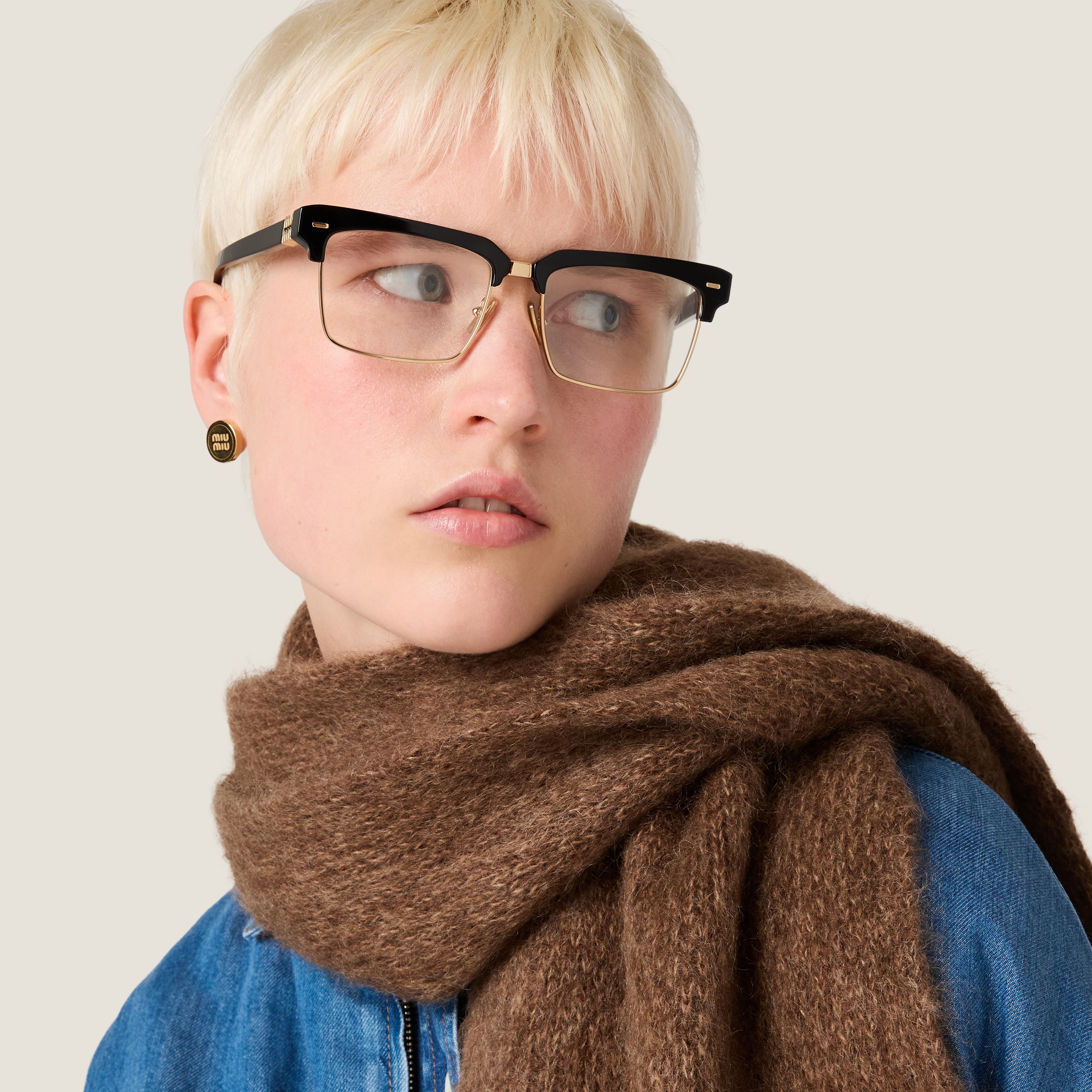 Miu Miu Wool And Mohair Scarf In Tobacco