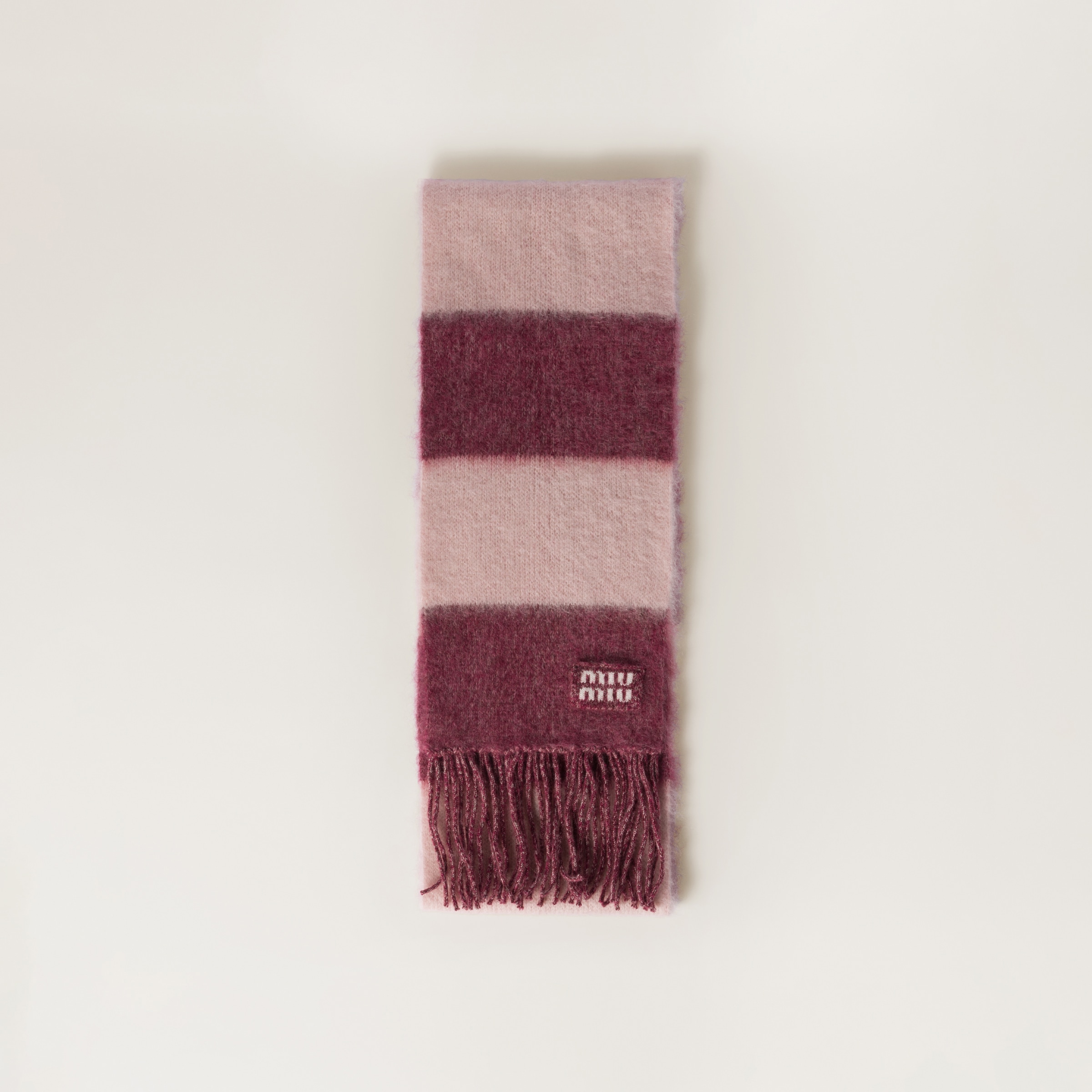 Miu Miu Wool Scarf With Fringes In Amaranth/peach