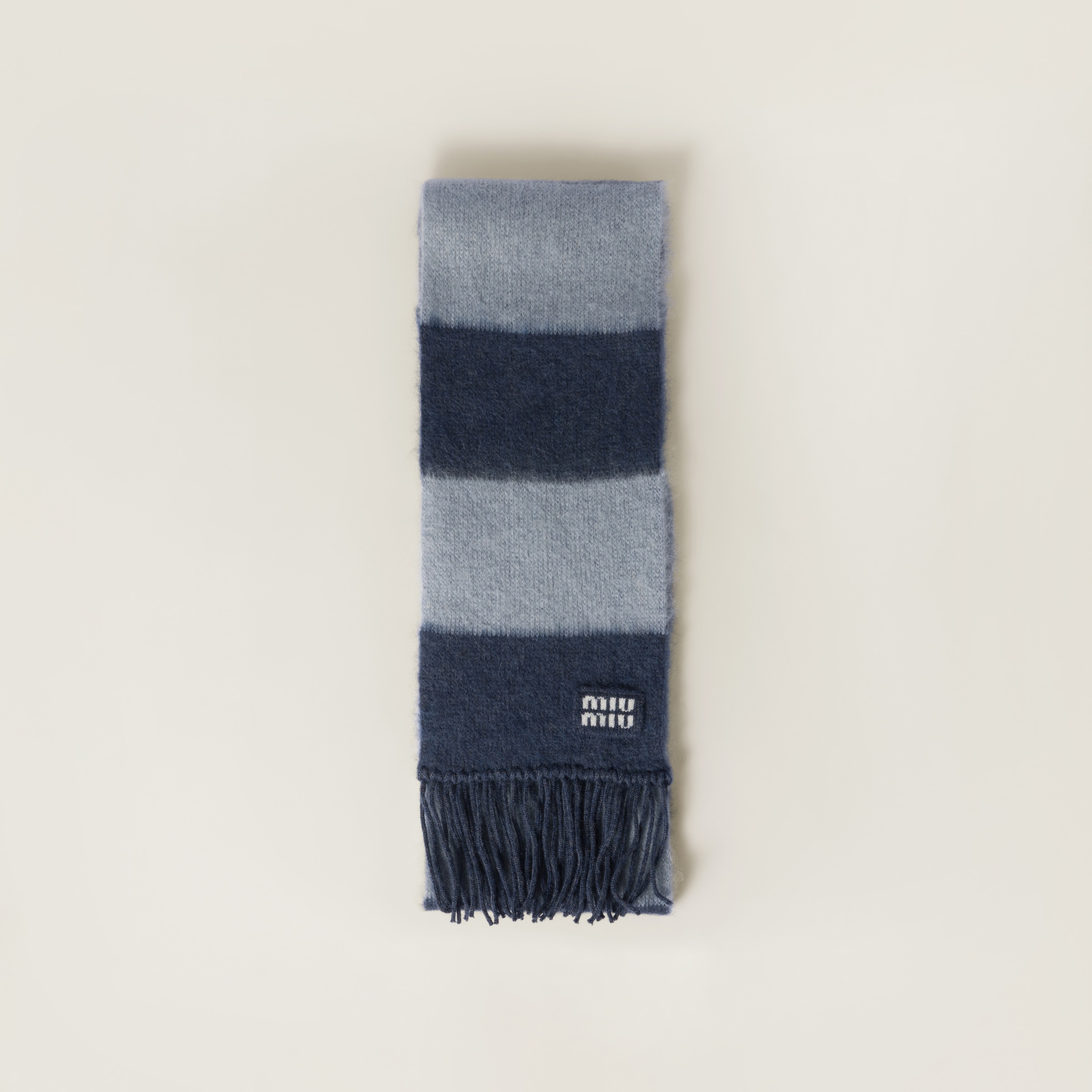 Blue/sky Blue Wool Scarf With Fringes | Miu Miu