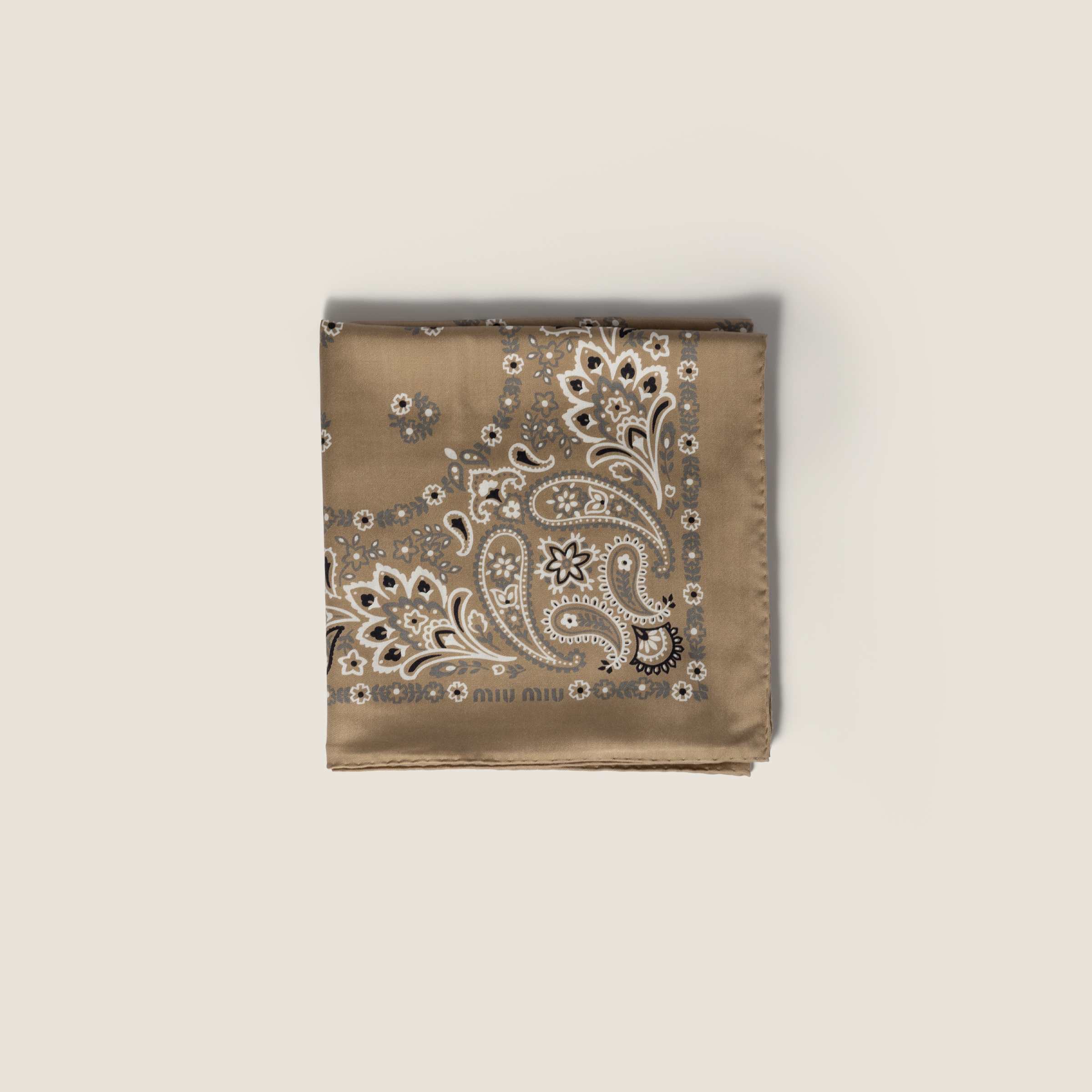 Camel Brown Printed Silk And Wool Scarf | Miu Miu