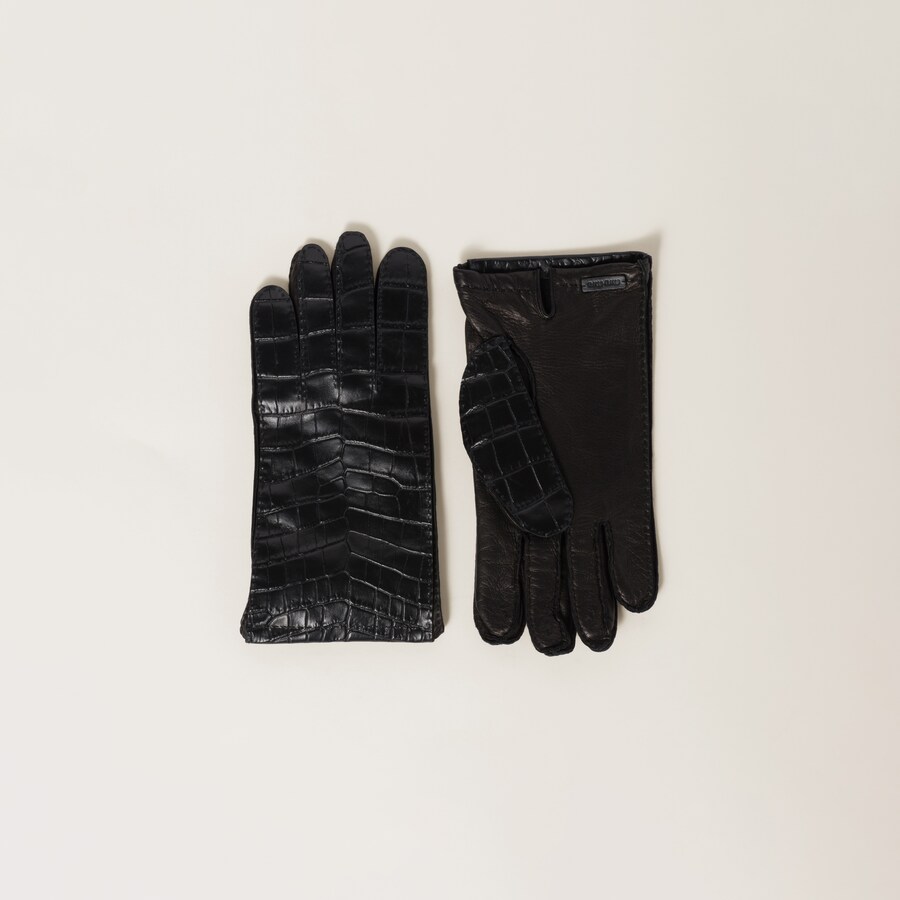 Black Leather Gloves Miu Miu