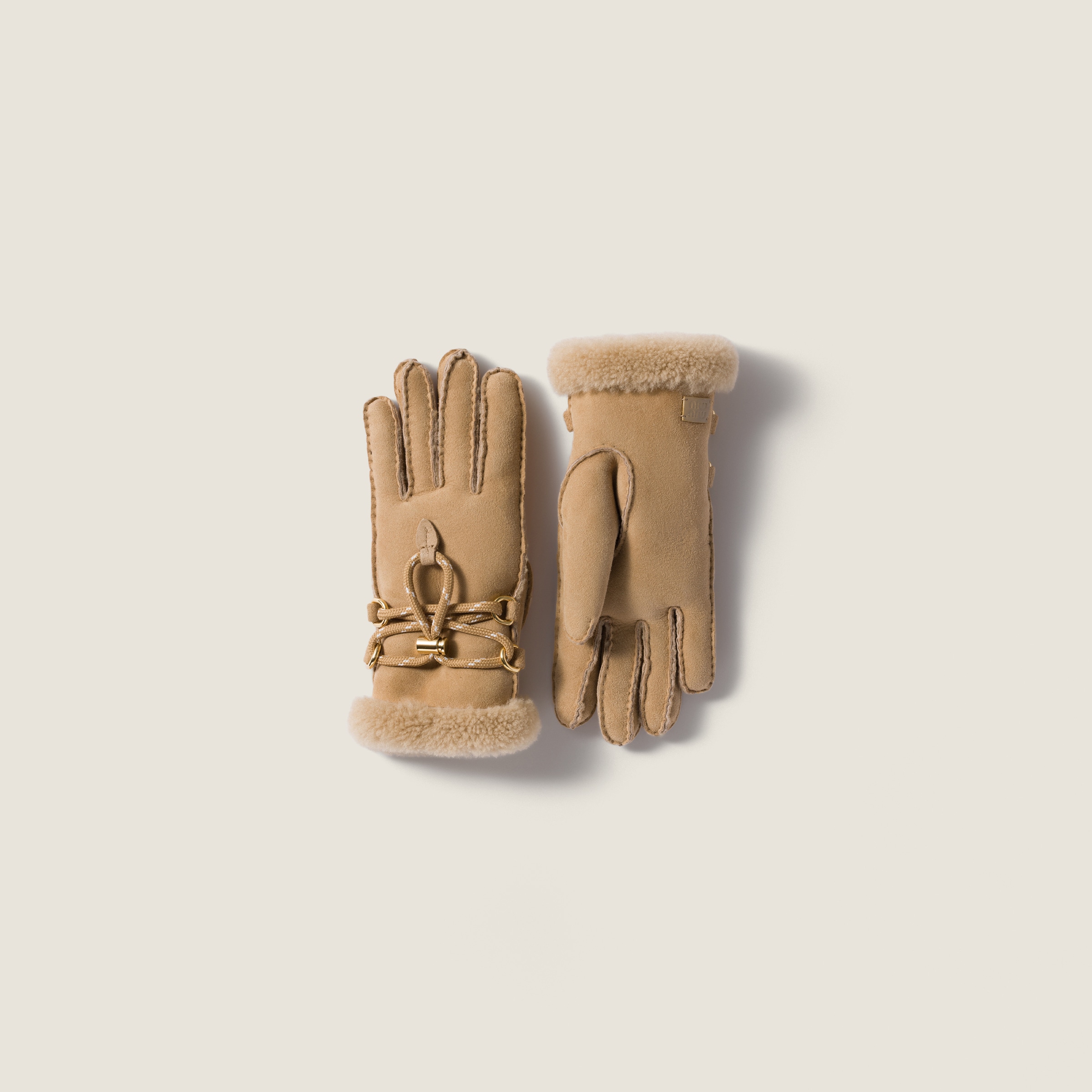 Miu Miu Shearling Gloves In Brown