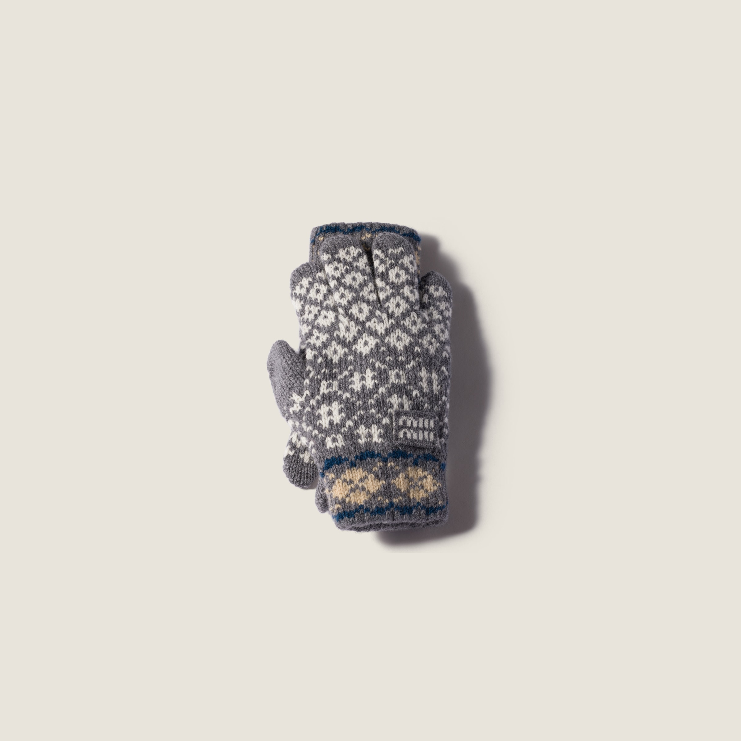 グレー/スカイブルー ウールxカシミヤ グローブ | Miu Miu - 日本