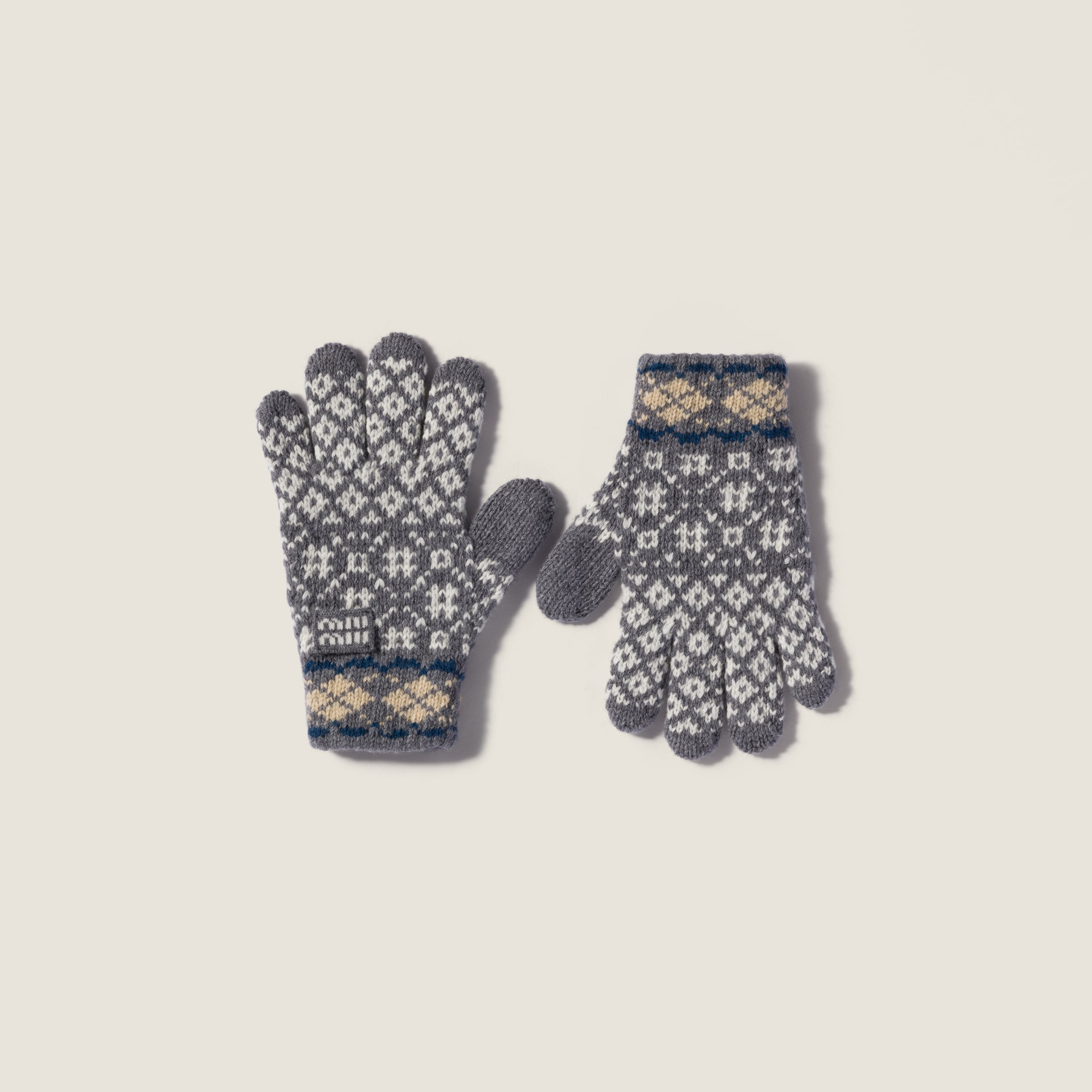 miu miu ウール×カシミヤ　グローブ　グレー グレー/スカイブルー ウールxカシミヤ グローブ | Miu Miu - 日本