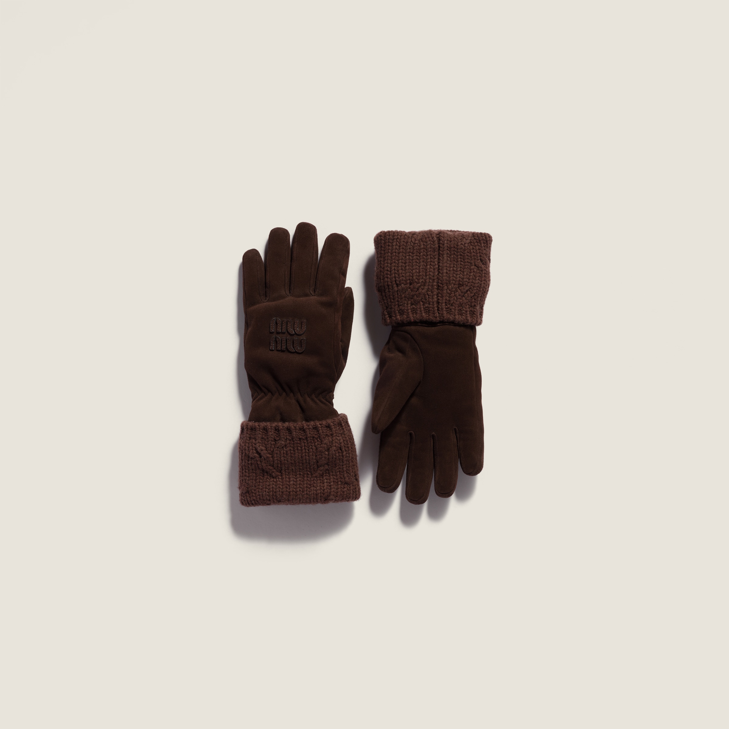 miu miuのニットグローブ Dark Brown Suede And Knit Gloves | Miu Miu - United States