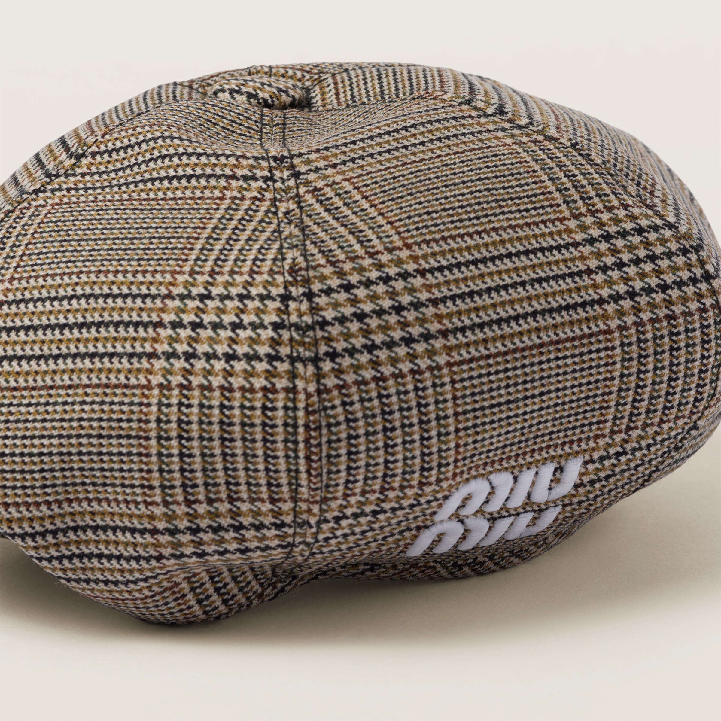 Tobacco Prince Of Wales Checked Wool Hat | Miu Miu