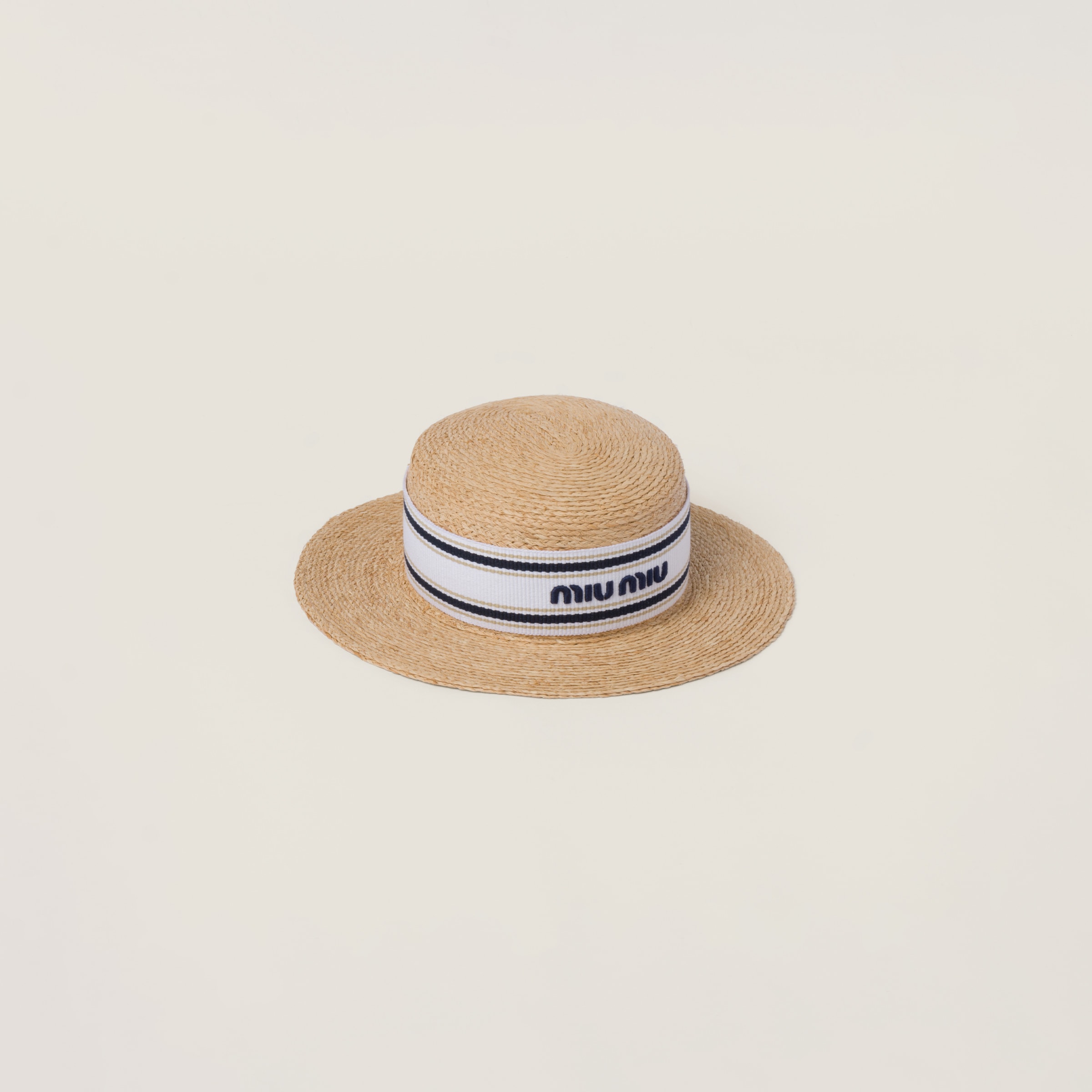 Miu Miu Woven Fabric Hat In Tan/white