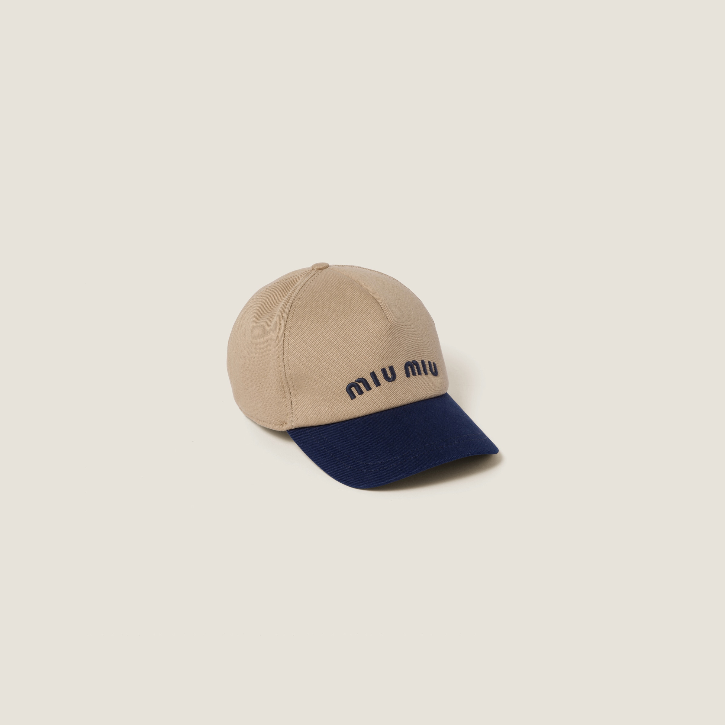 Miumiu Drill Baseball Cap In Khaki/royal Blue