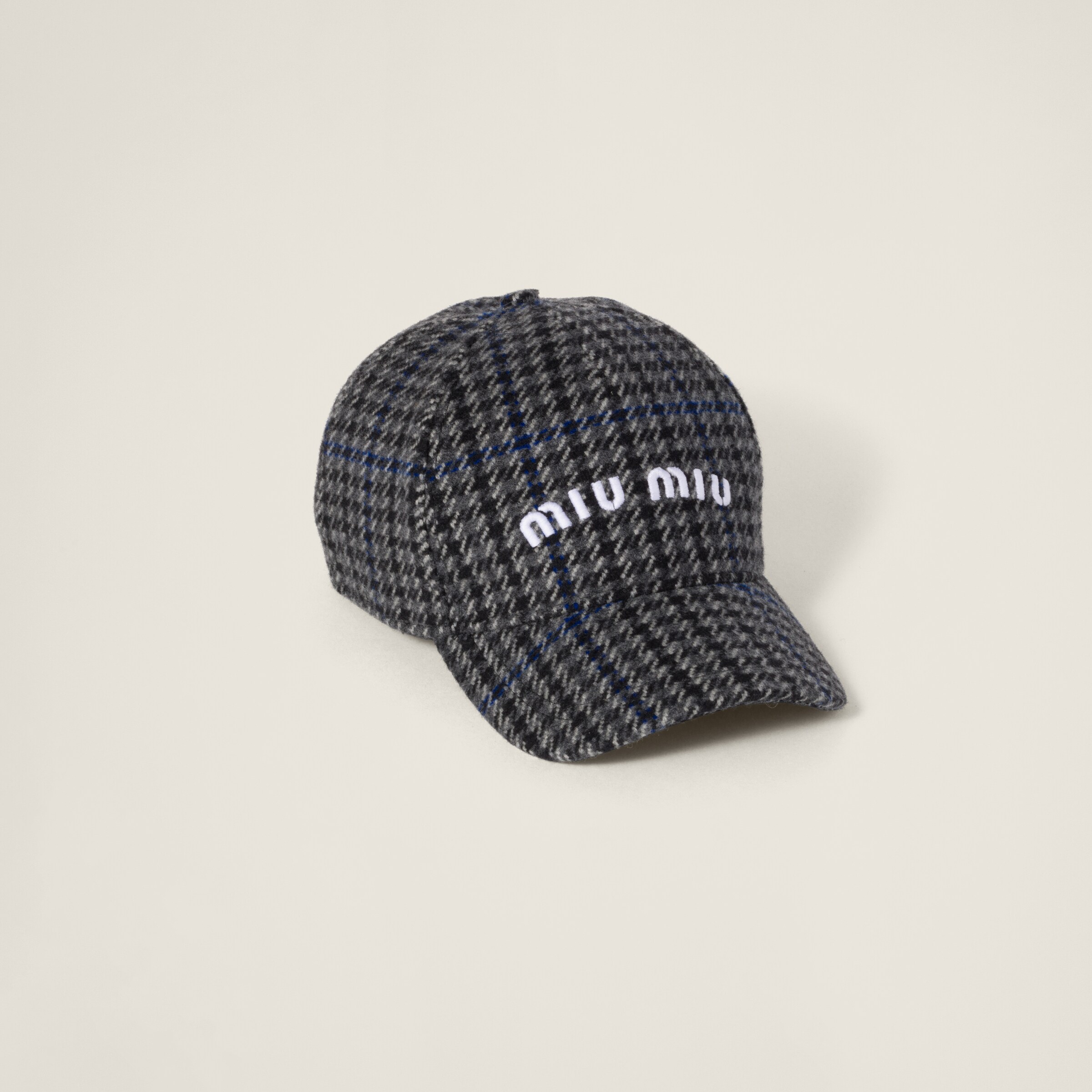 グレー ハウンドトゥースチェック ウール ベースボールキャップ | Miu Miu