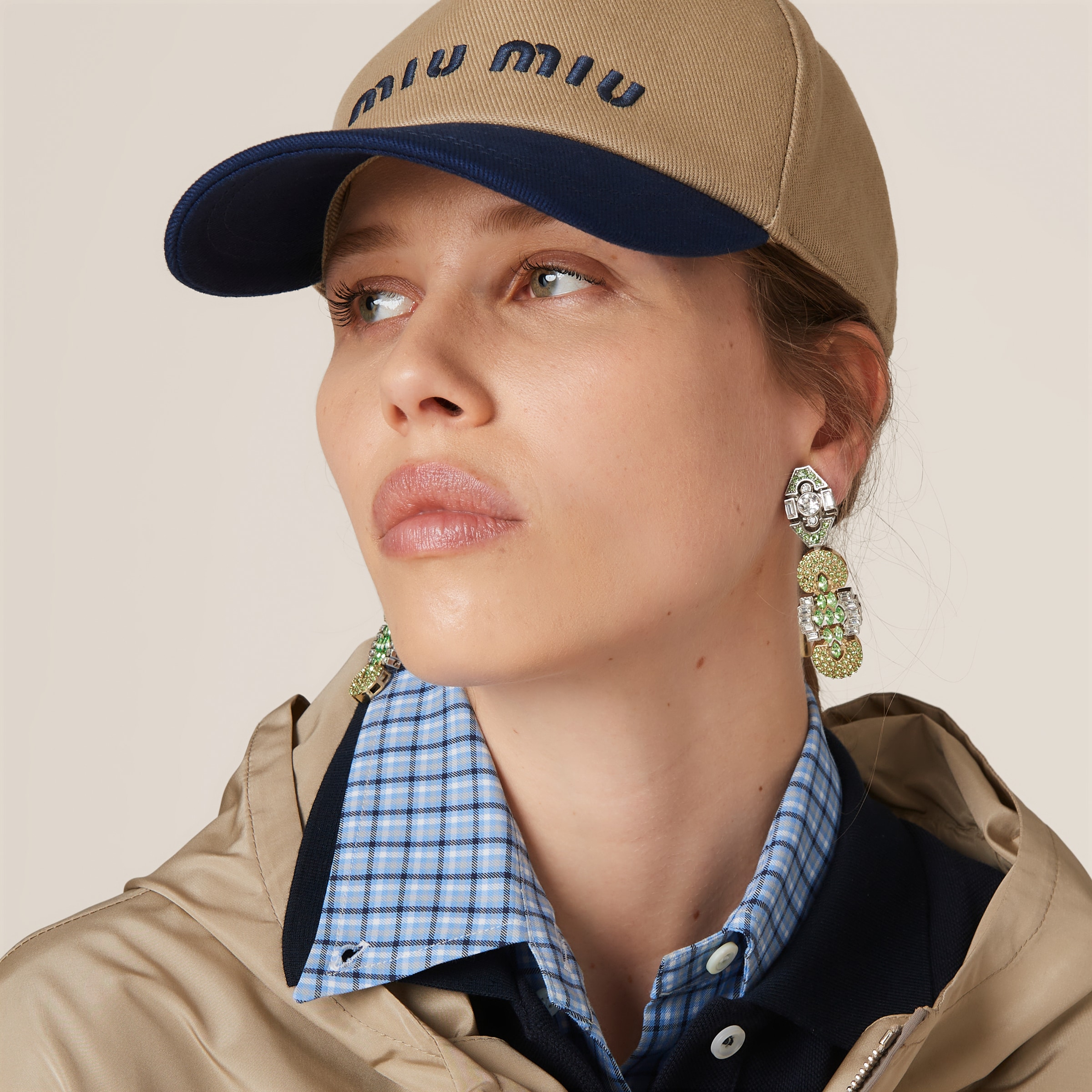 Miu Miu Drill Baseball Cap In Brown