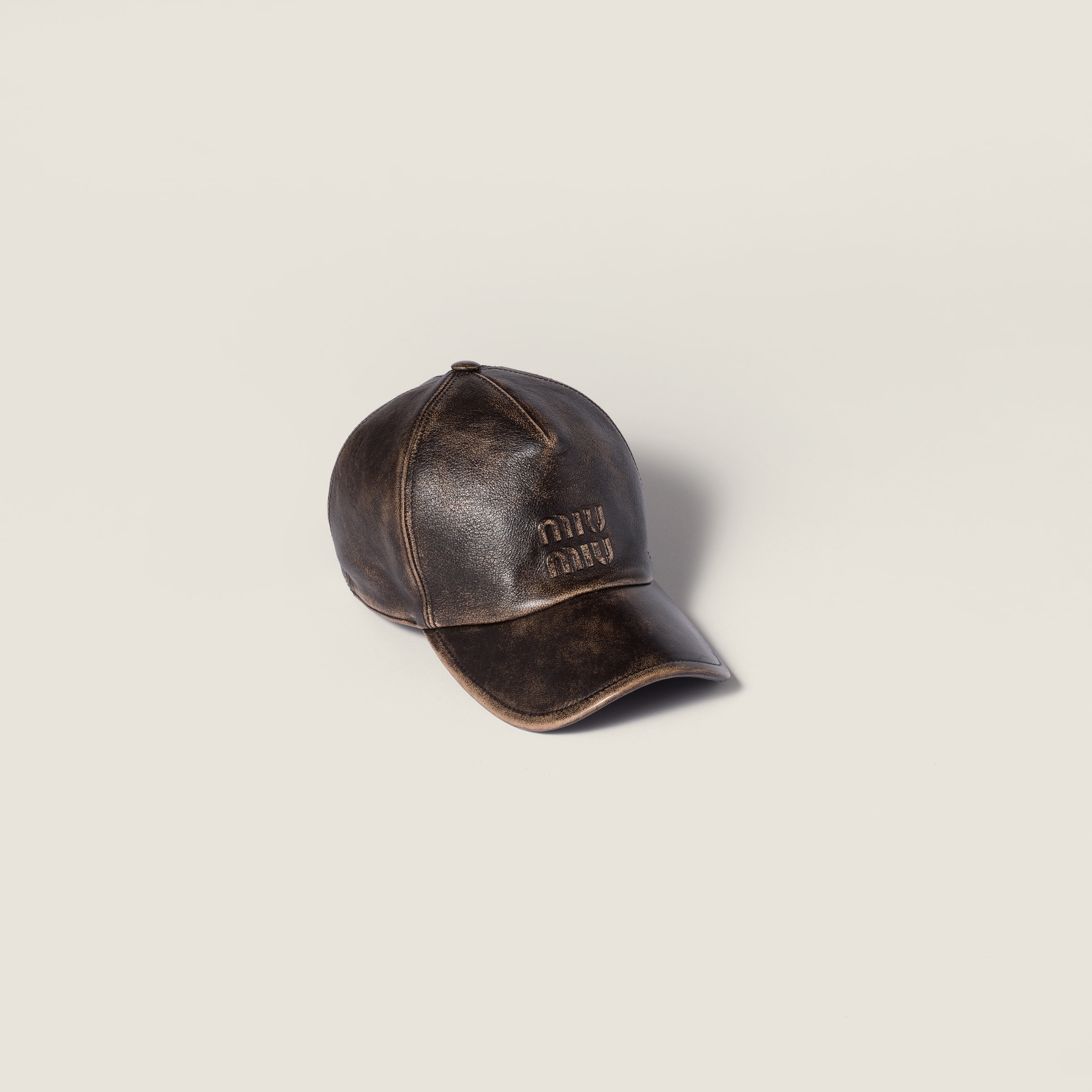 Miu Miu Nappa Leather Baseball Cap In Brown