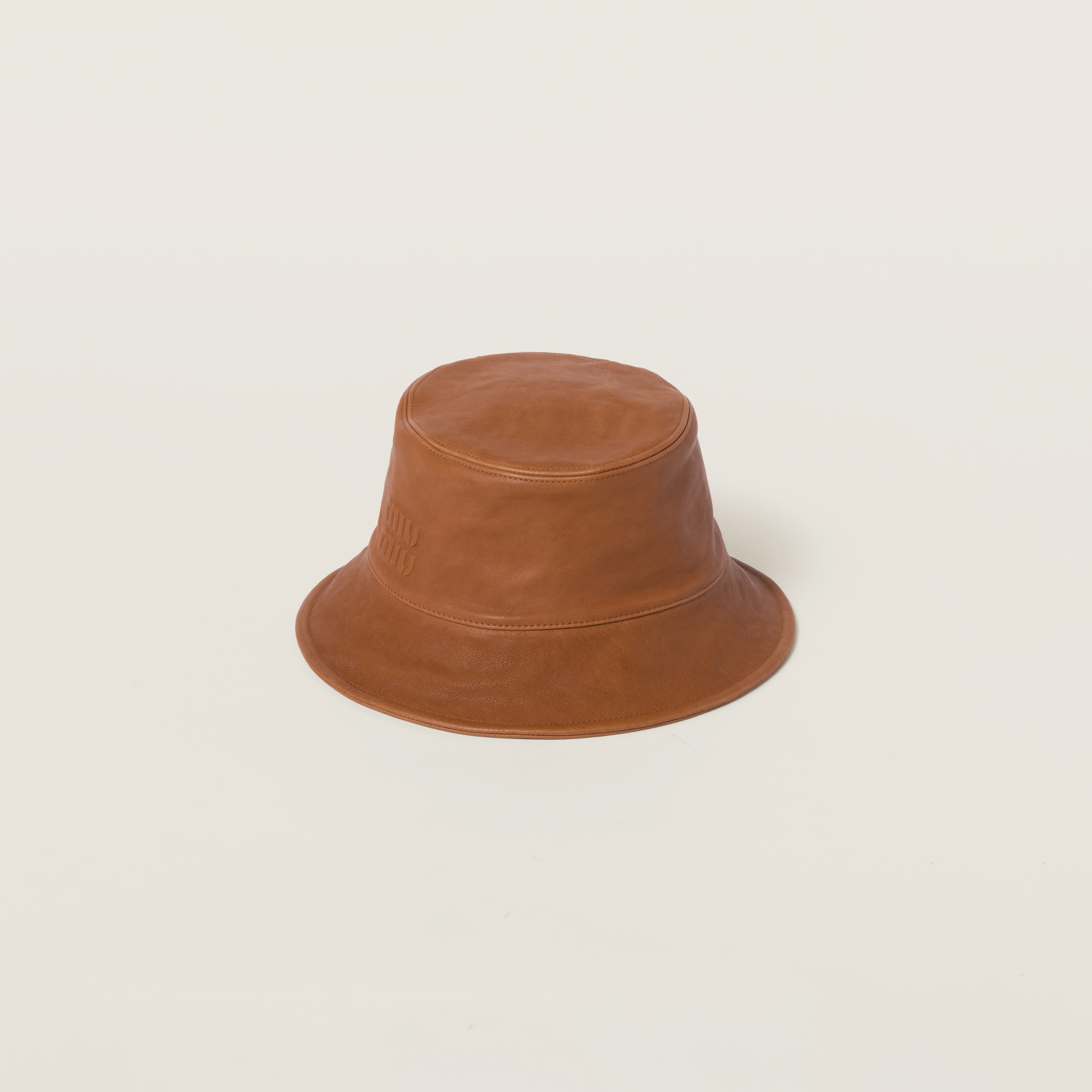 Miu Miu Leather Bucket Hat In Caramel
