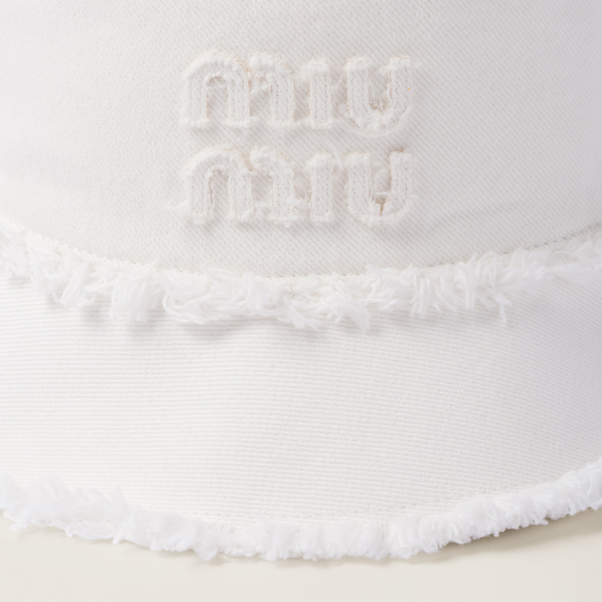 Shop Miumiu Denim Bucket Hat In White