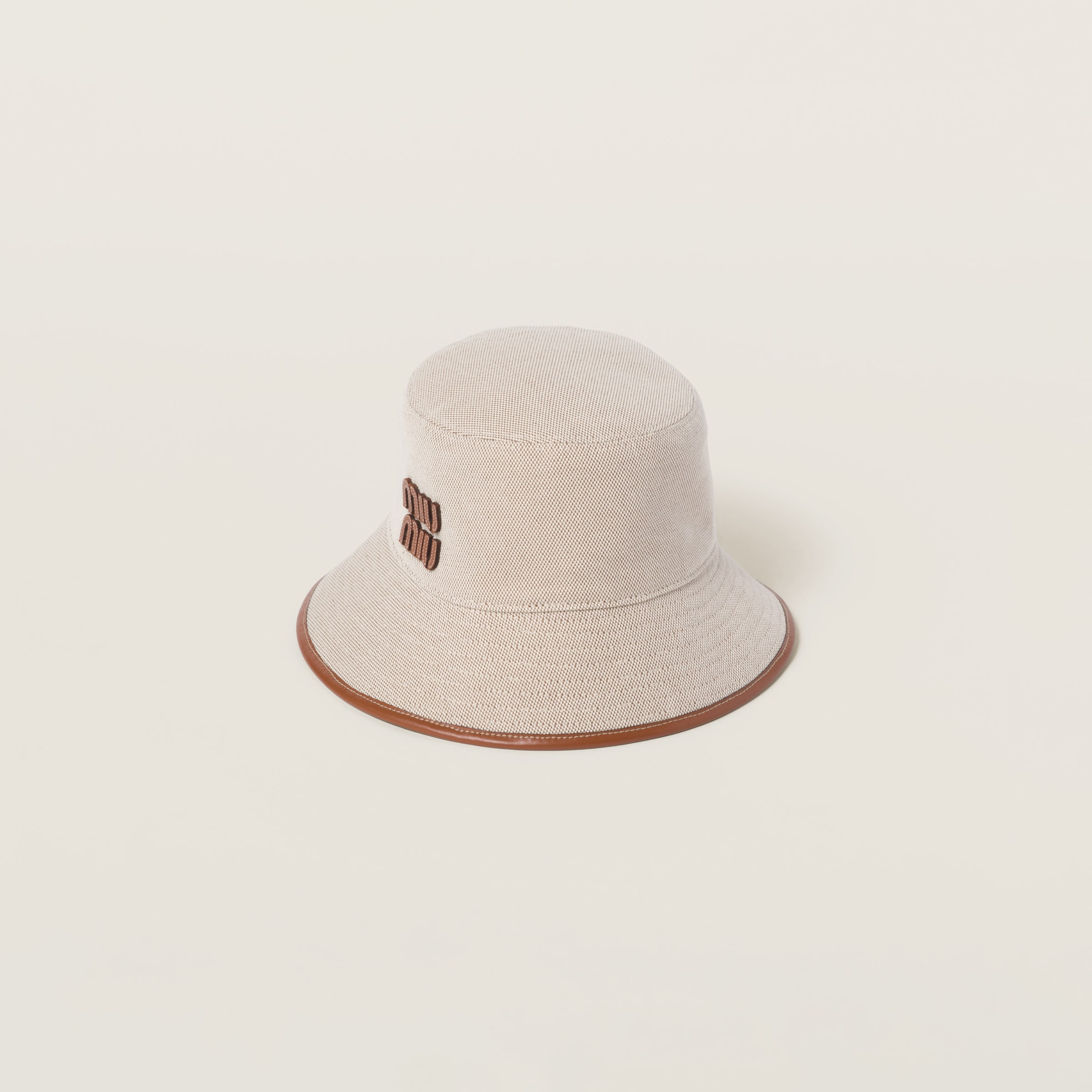 Miumiu Canvas Bucket Hat In Beige/brandy