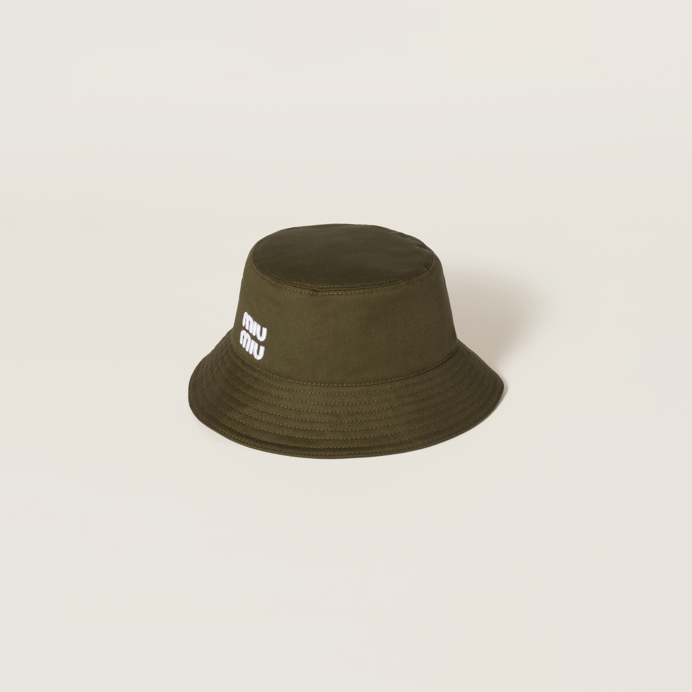 Miu Miu Drill Bucket Hat In Forest Green/white