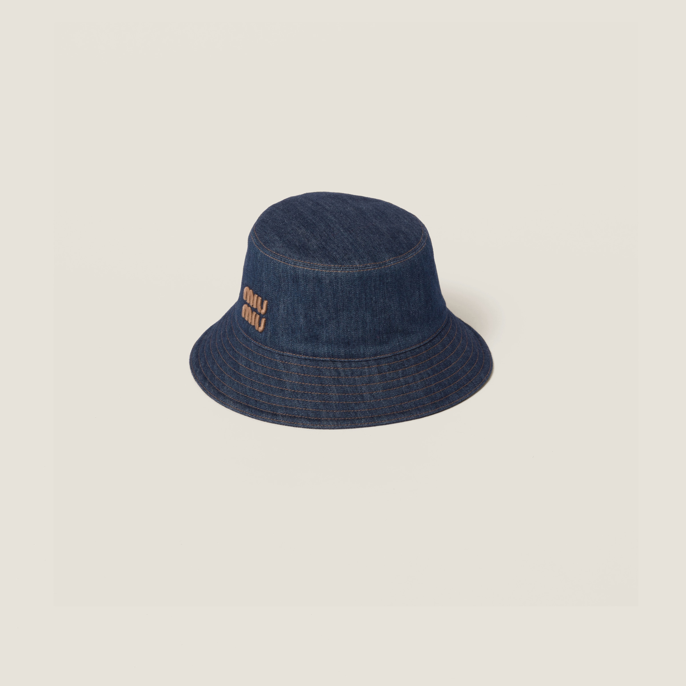 Miumiu Denim Bucket Hat In Blue+tobacco