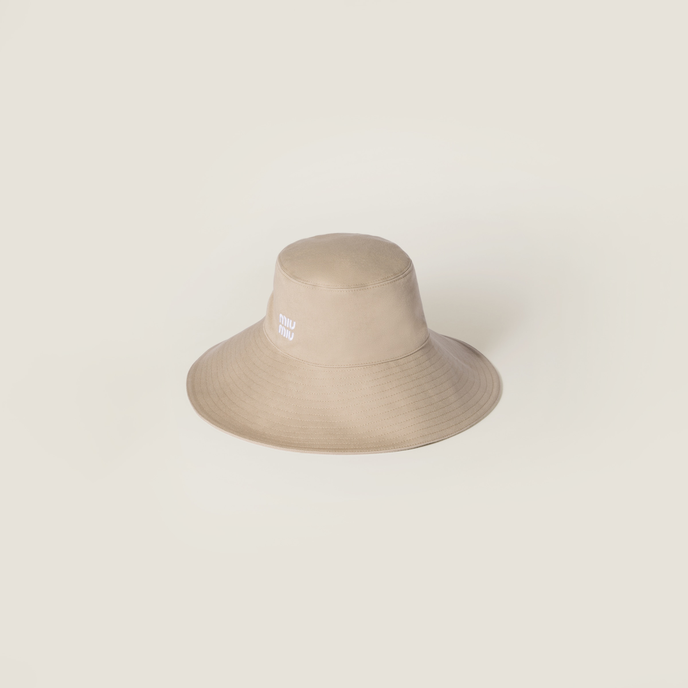 Miu Miu Denim Hat In Beige/amaranth