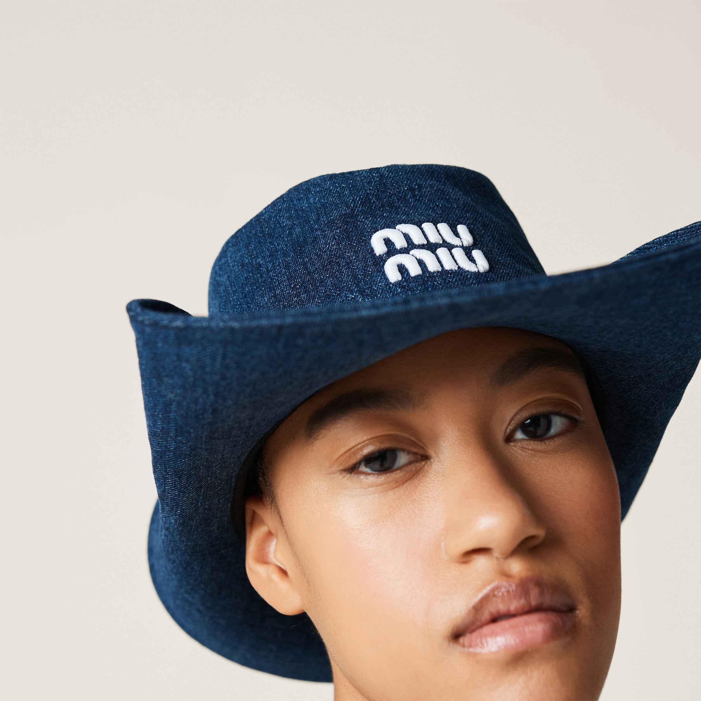 Blue/white Denim Hat Miu Miu
