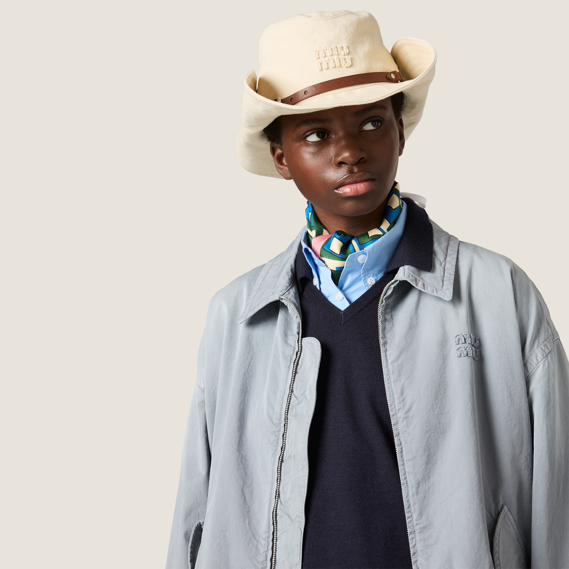 帽子 rurumu: 2022aw usa-mimi knit cap ivory Ecru Drill Cowboy Hat | Miu Miu - United States