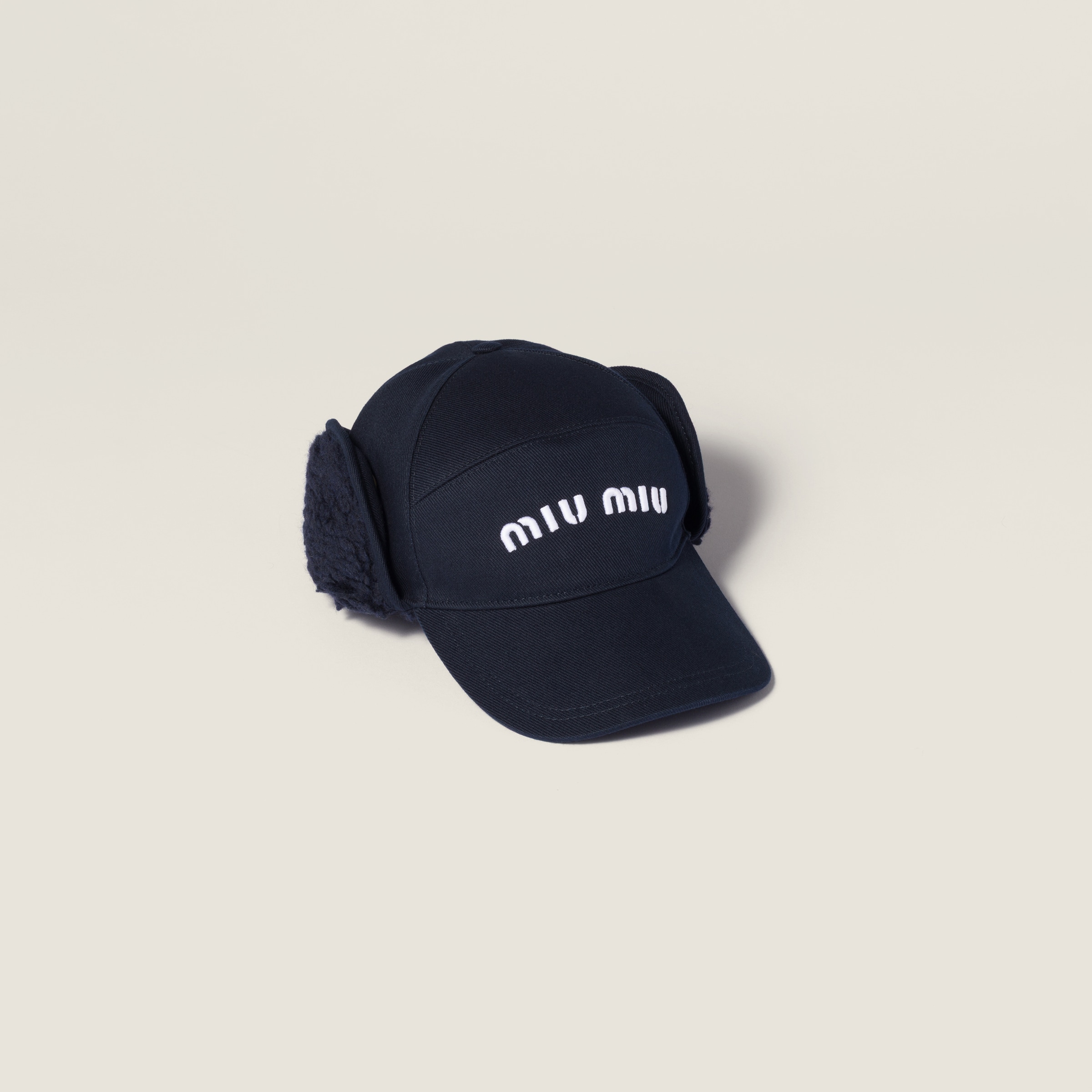 Miu Miu Drill And Fleece Cap In Blue