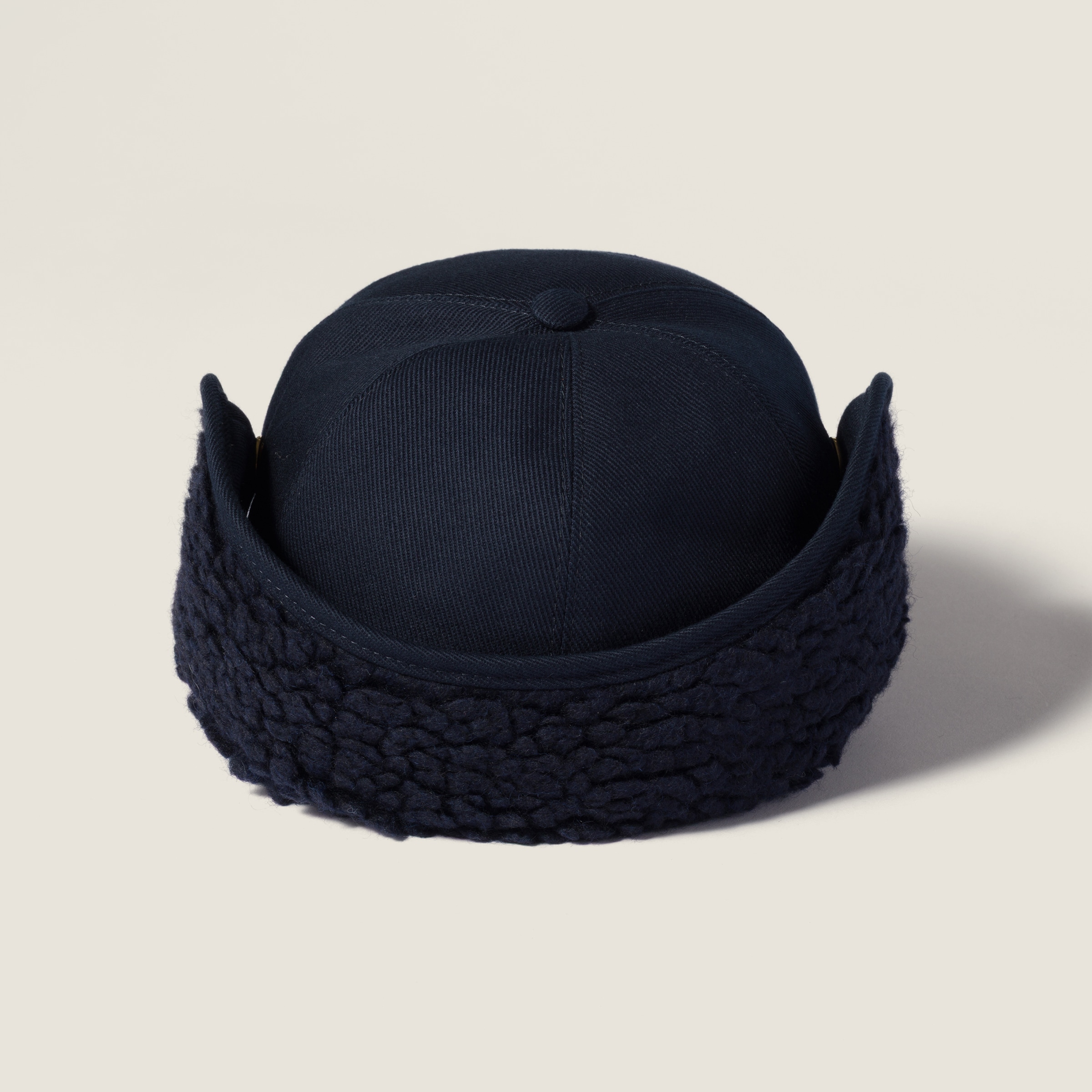 Miu Miu Drill And Fleece Cap In Blue
