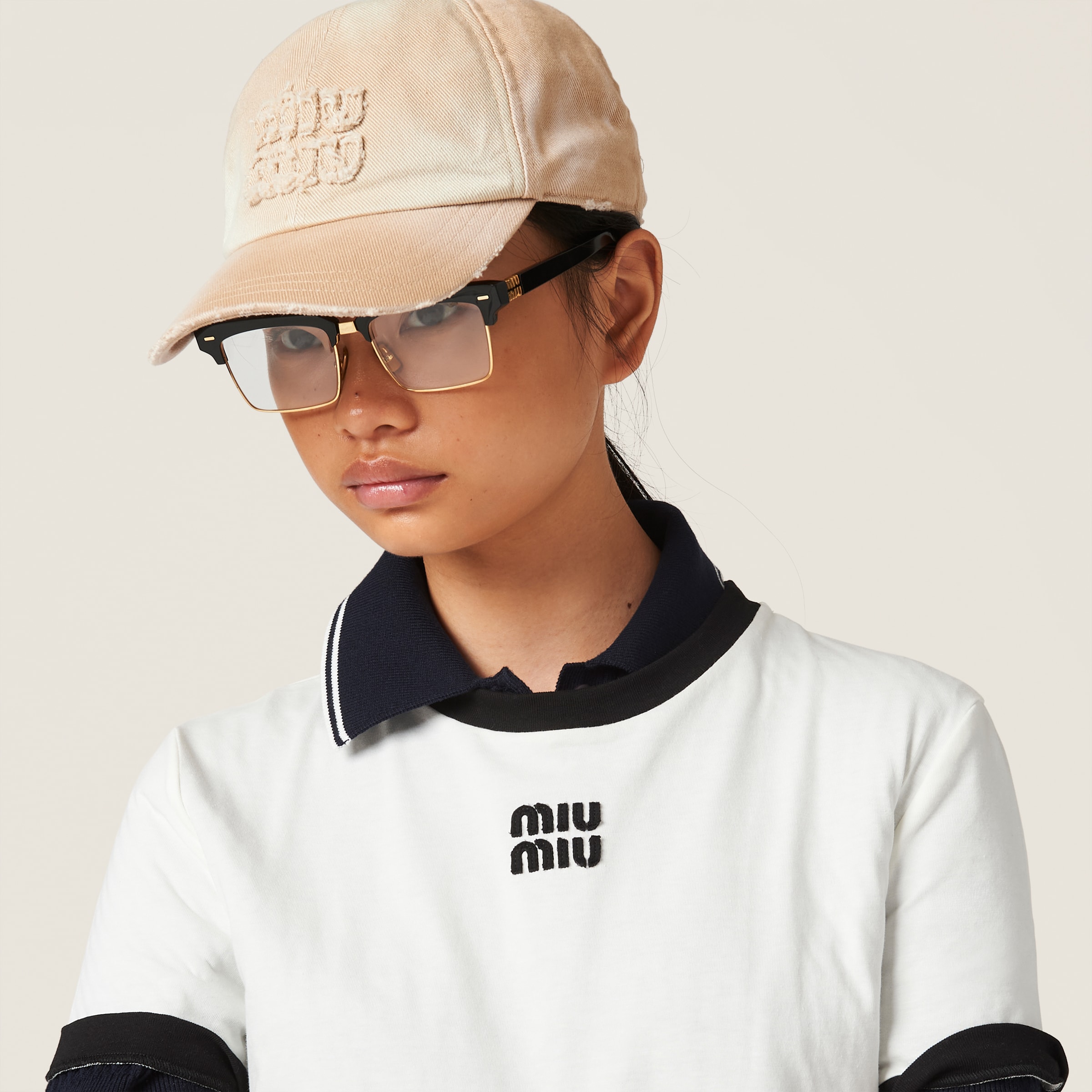 MIU MIU ベースボールキャップ ベージュ 箱付き ライトベージュ デニム ベースボールキャップ | Miu Miu
