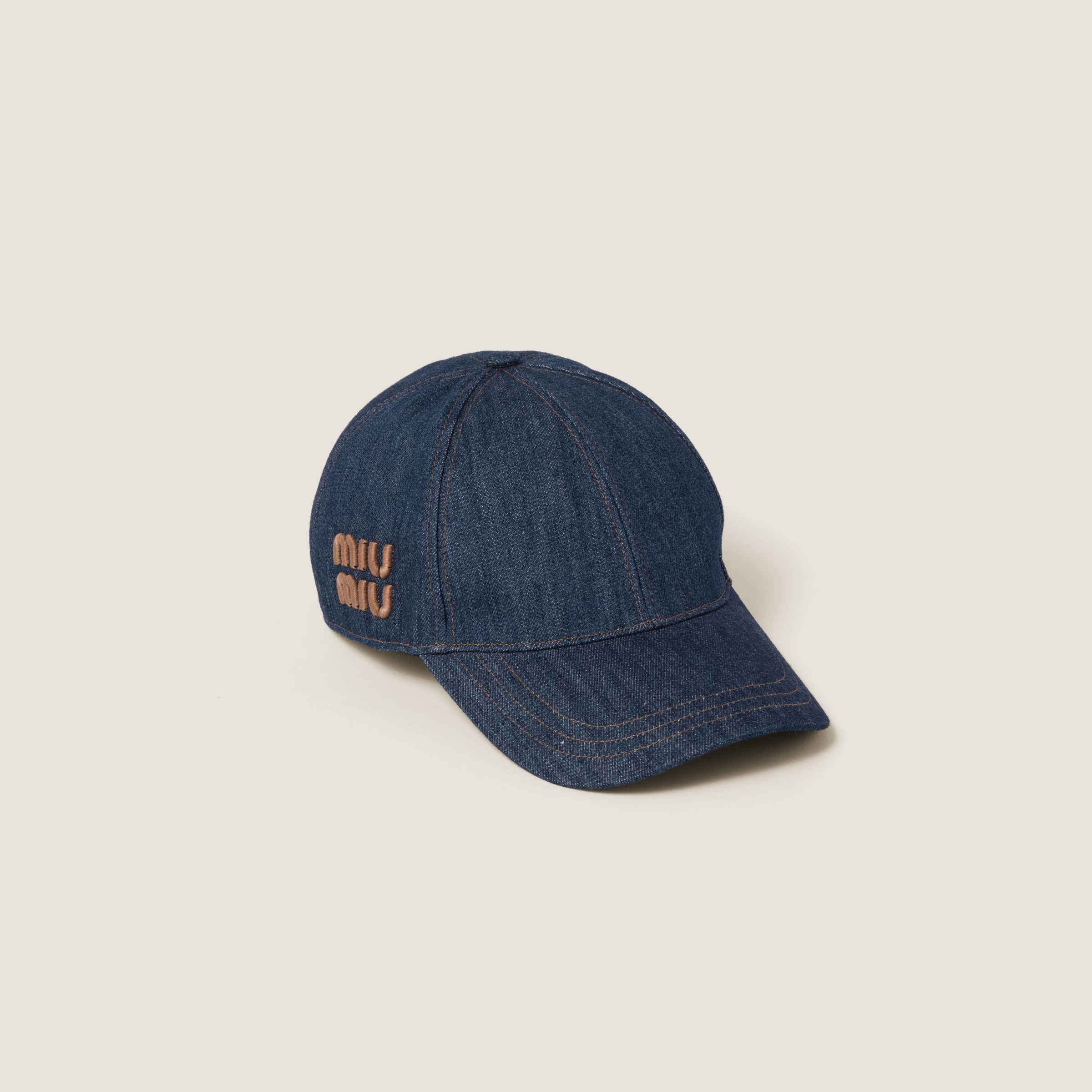 Miumiu Denim Baseball Cap In Blue+tobacco