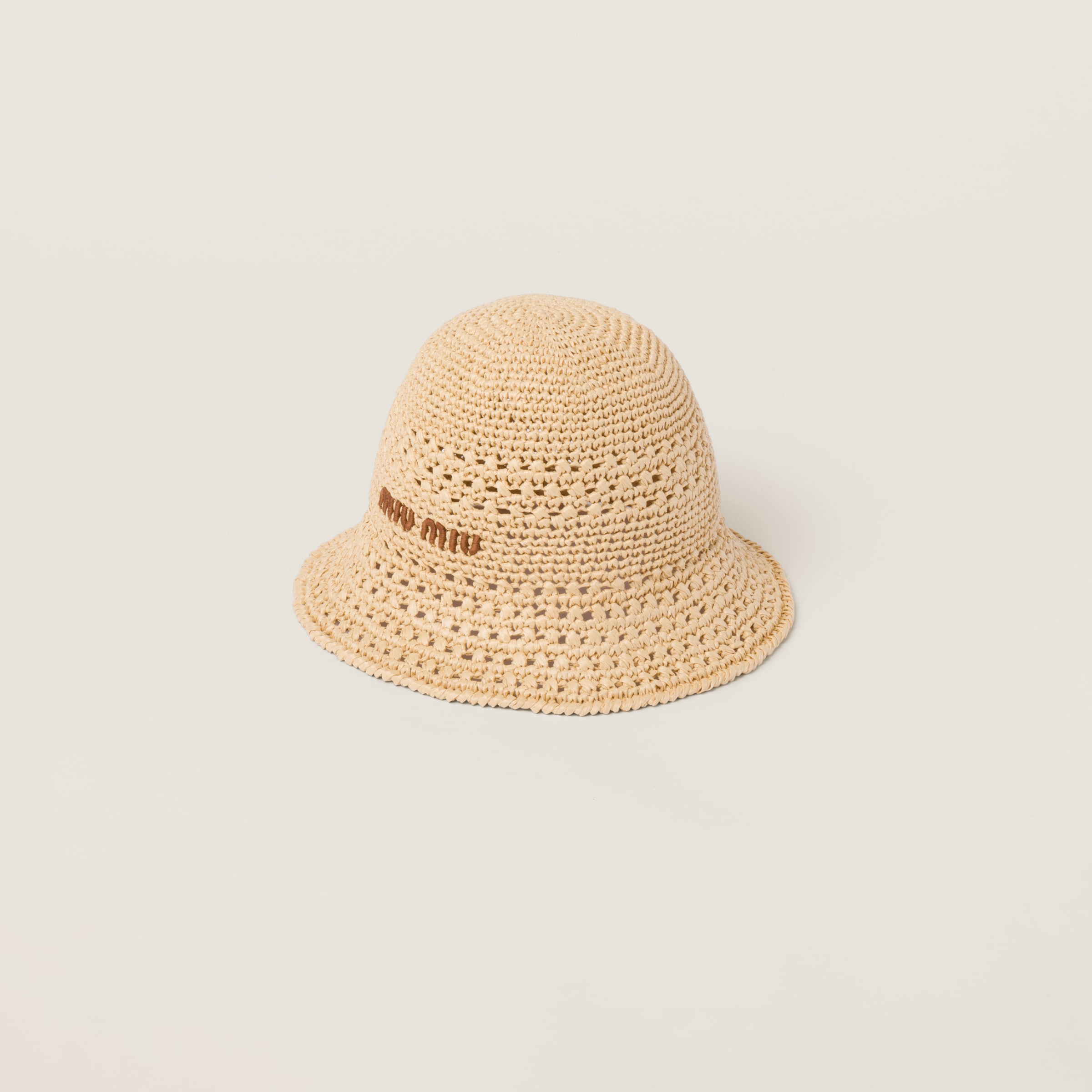 Miumiu Woven Fabric Hat In Beige/cognac