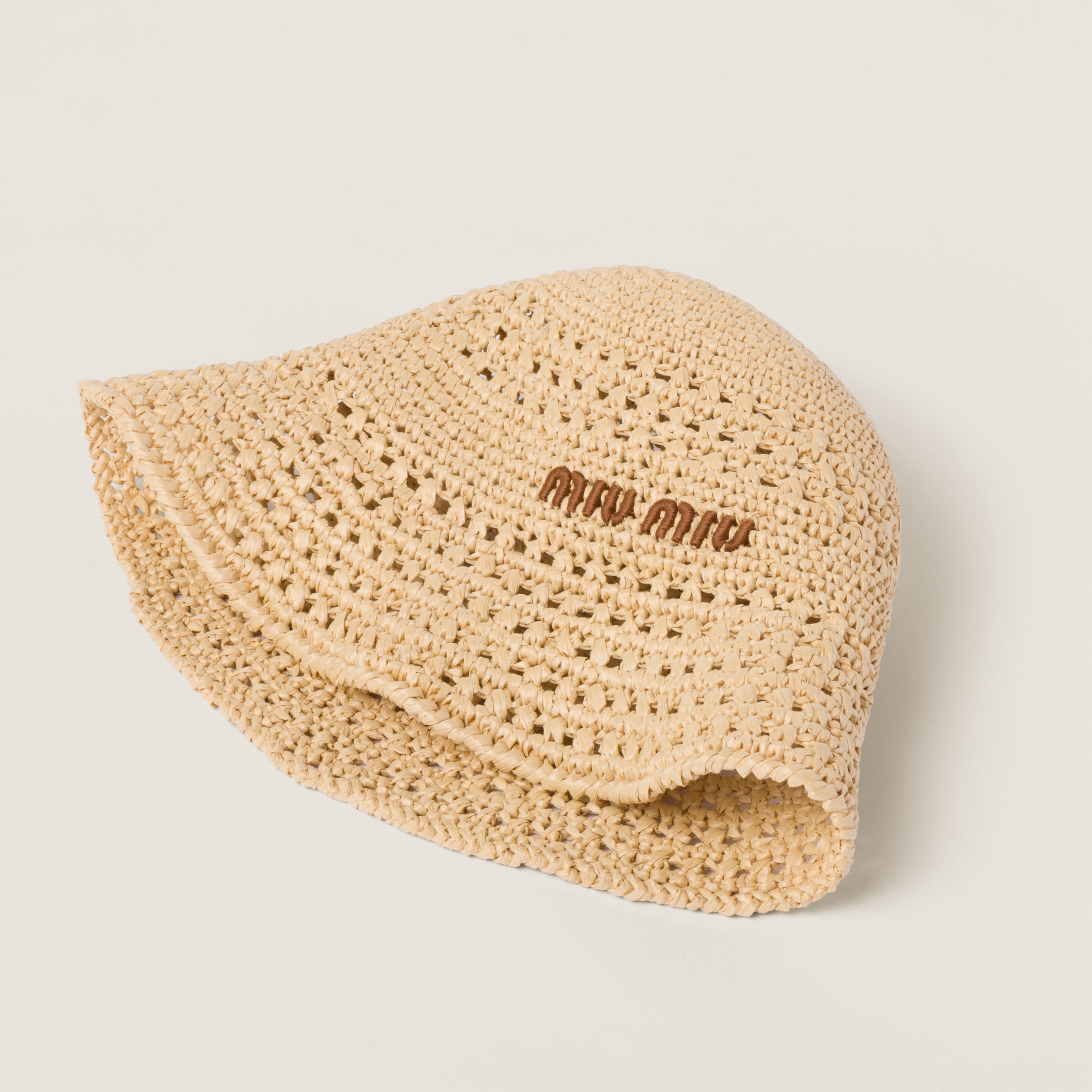 Miu Miu Woven Fabric Hat In Beige/cognac