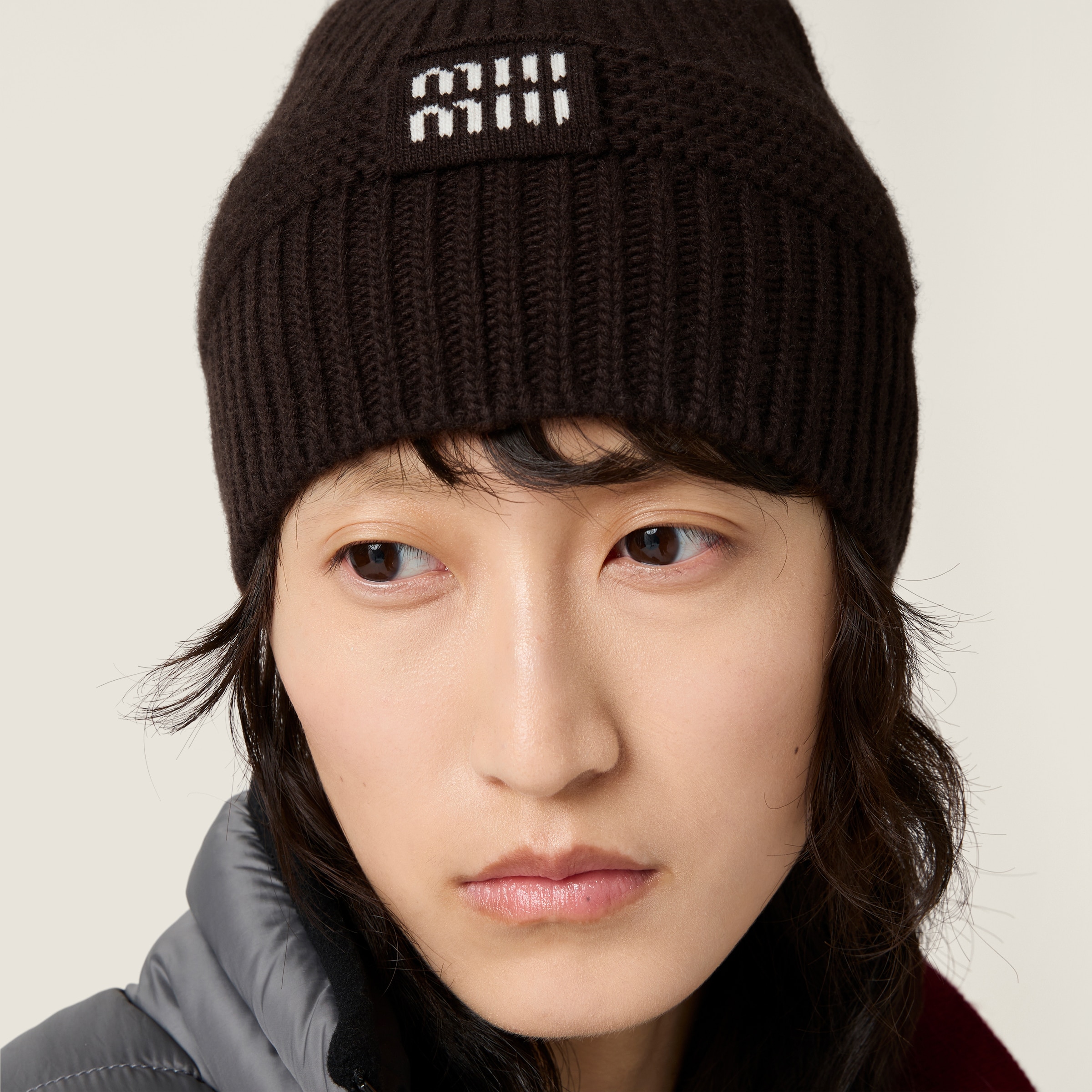 Miu Miu Knit Beanie In Brown