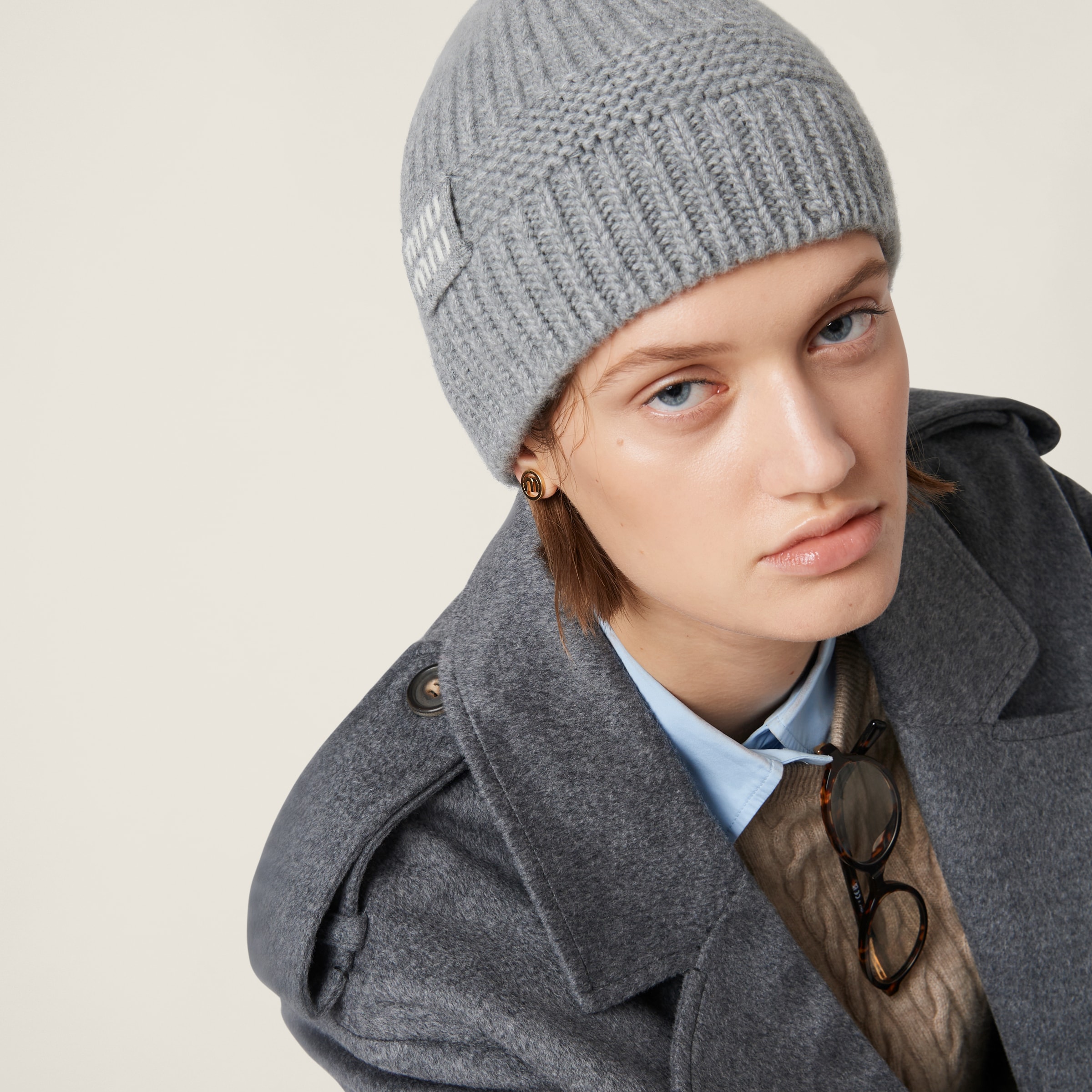 Grey Knit Beanie | Miu Miu