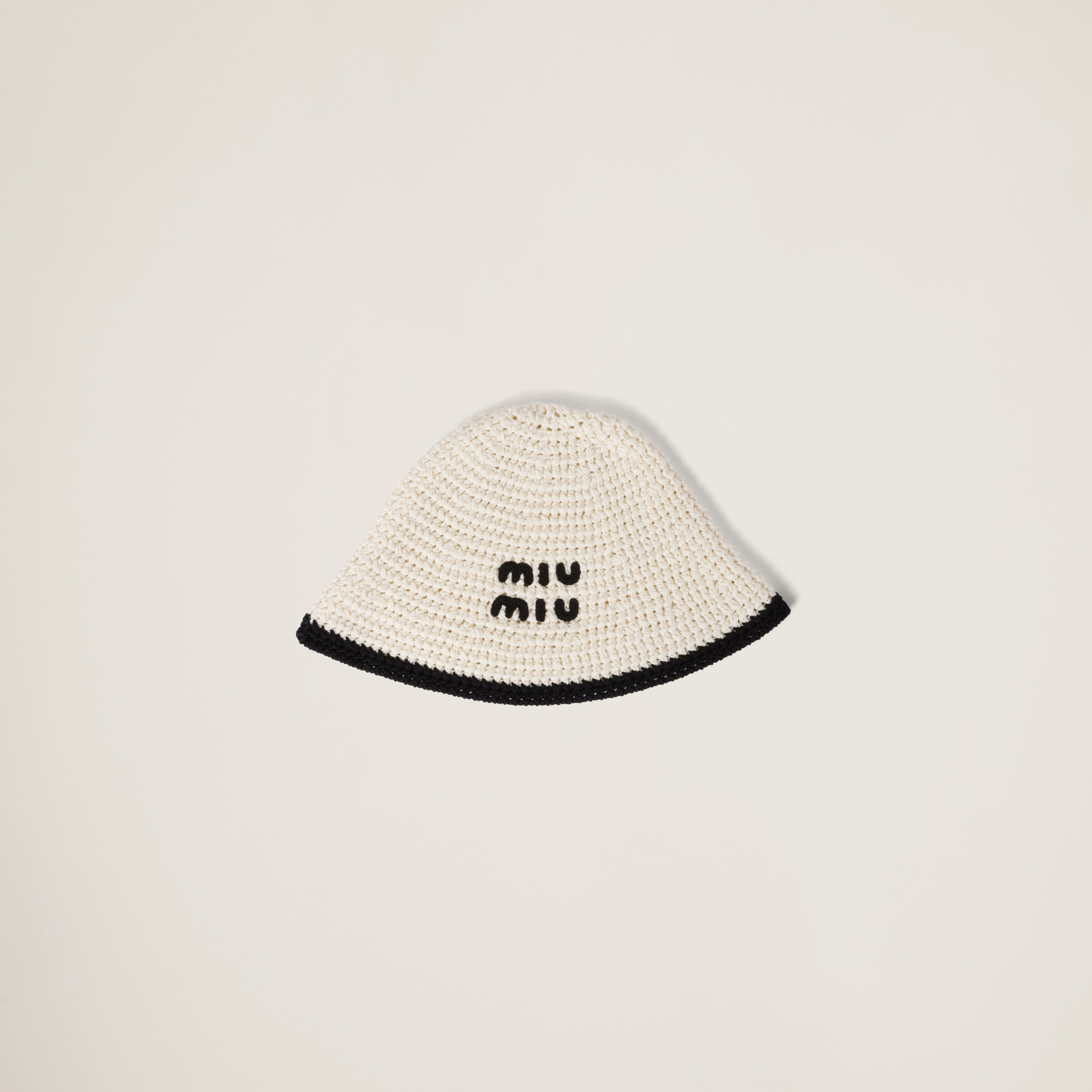 Miu Miu Crochet Hat In Ivory/black | ModeSens