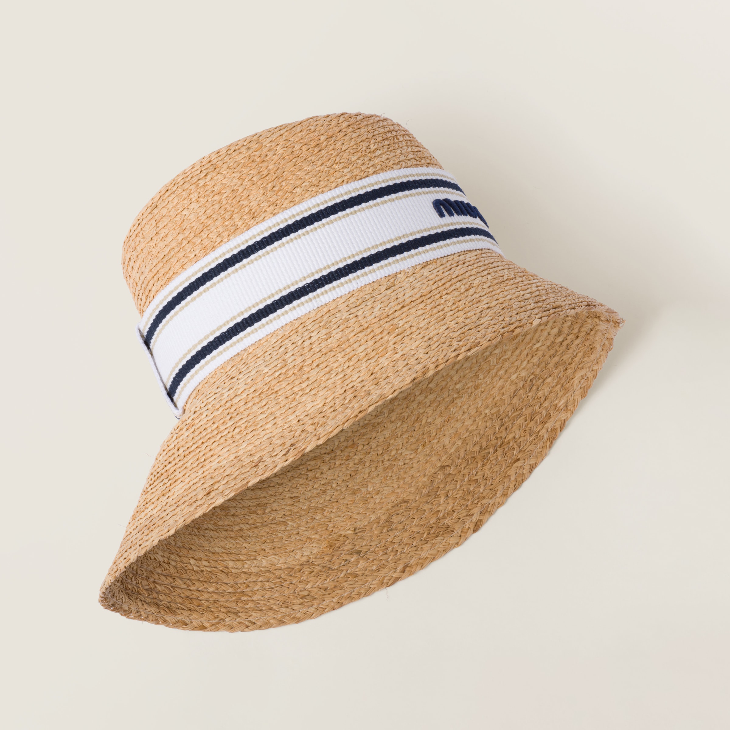 Tan/white Woven Fabric Hat | Miu Miu