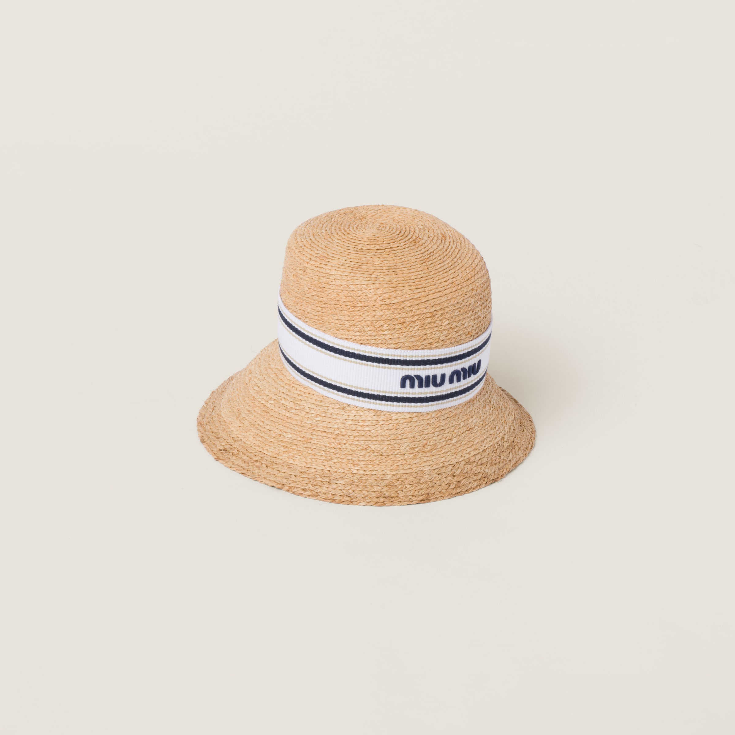 Tan/white Woven Fabric Hat | Miu Miu