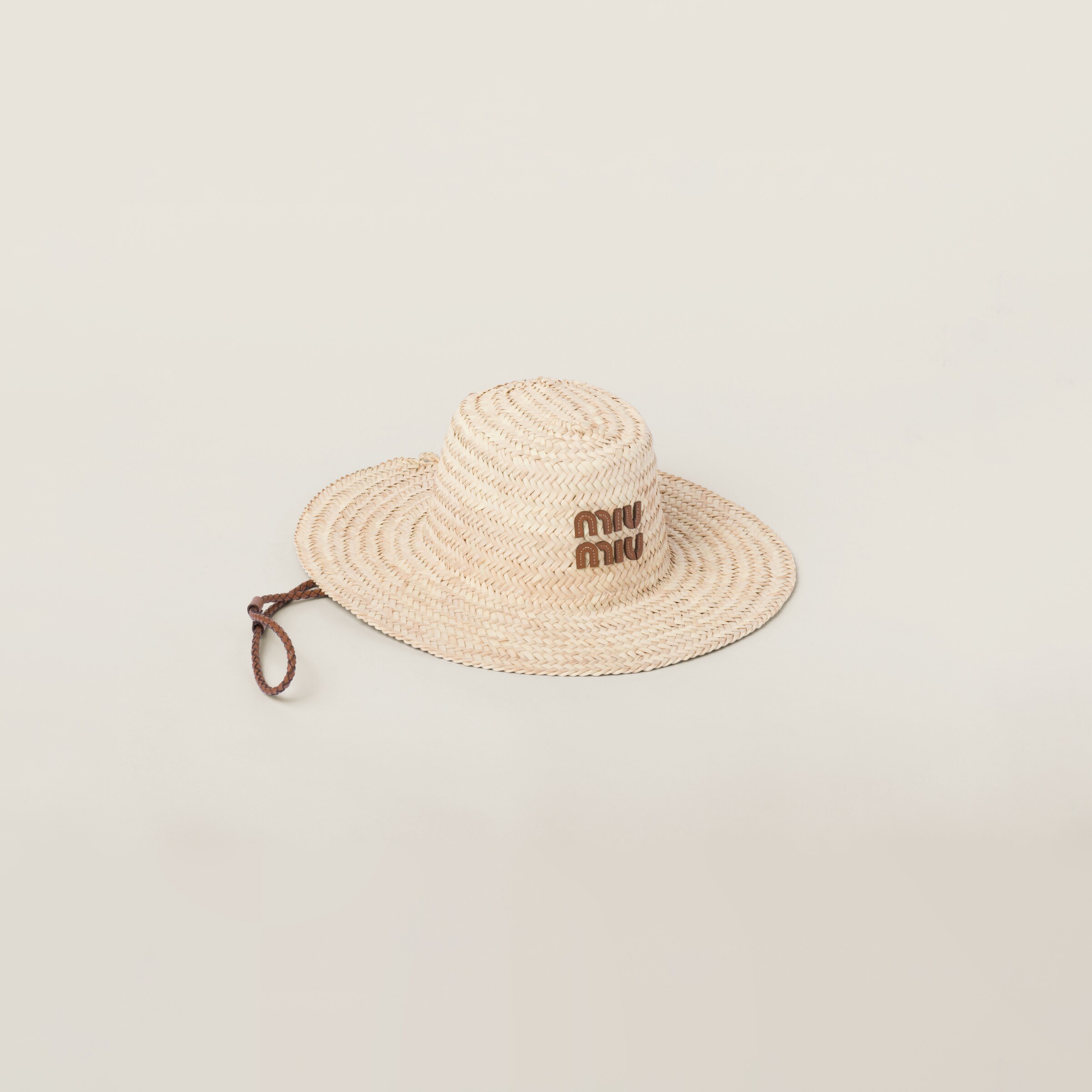 【新発売】 Beige/cognac Palmetto Hat | Miu Miu 帽子