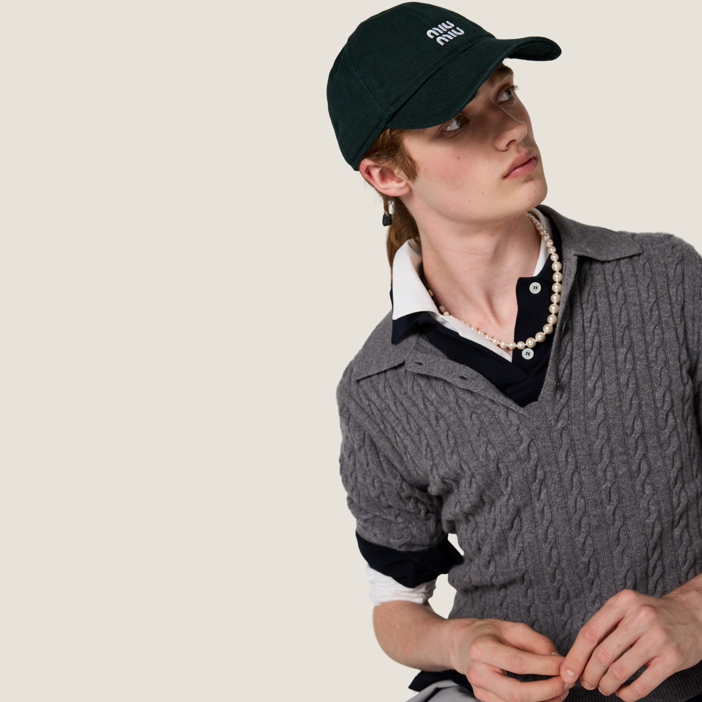 Miu Miu Denim Baseball Cap In Tobacco/emerald