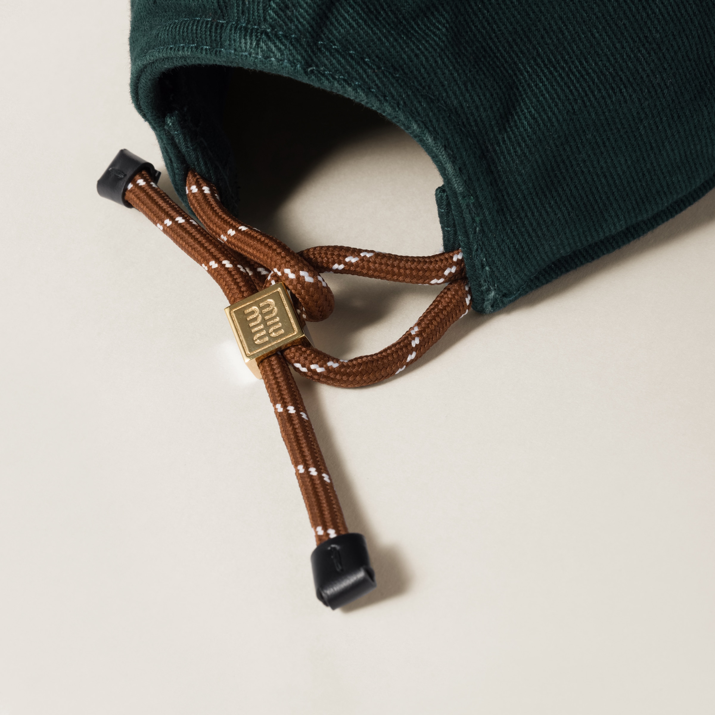 Miu Miu Denim Baseball Cap In Tobacco/emerald