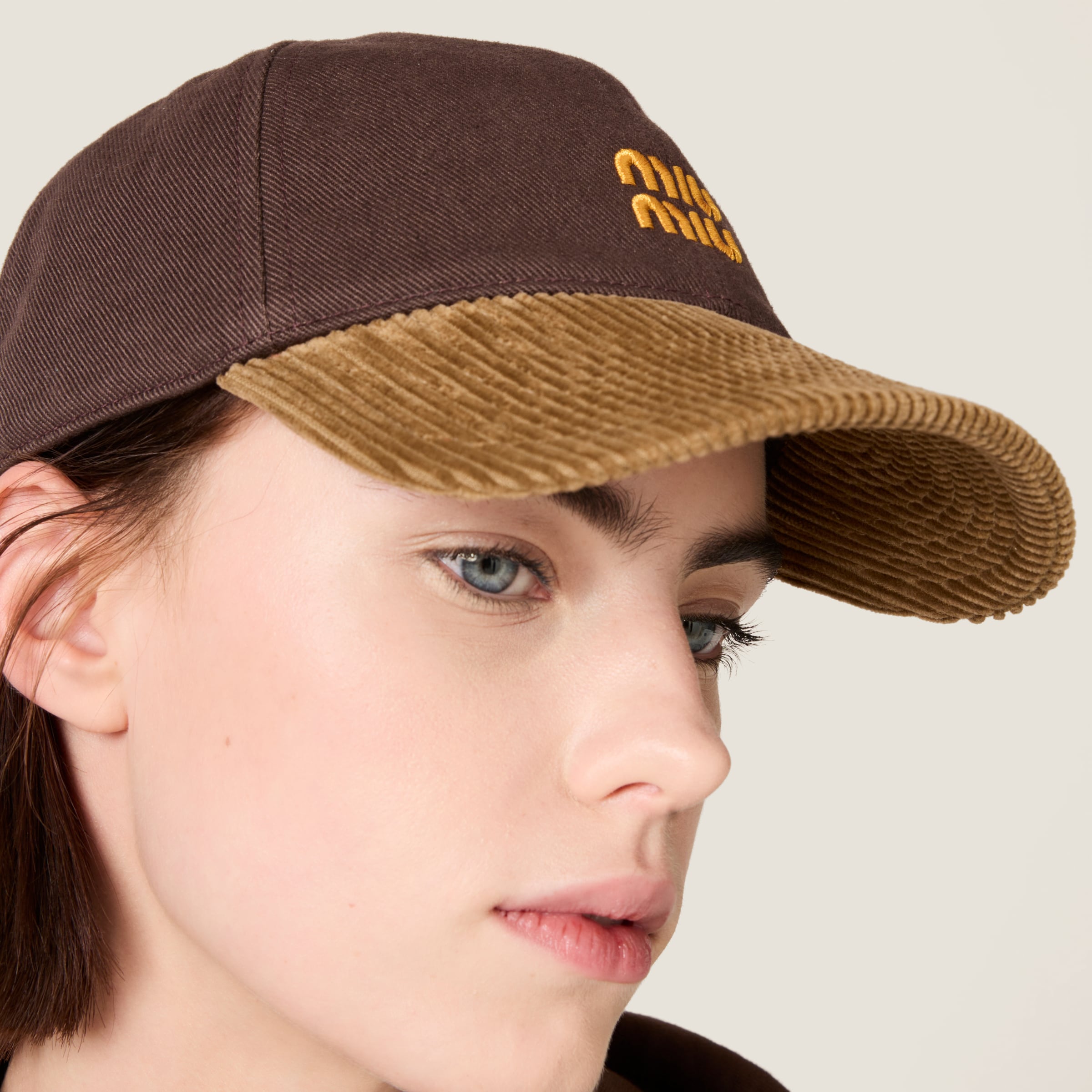 MIU MIU DENIM AND CORDUROY BASEBALL CAP