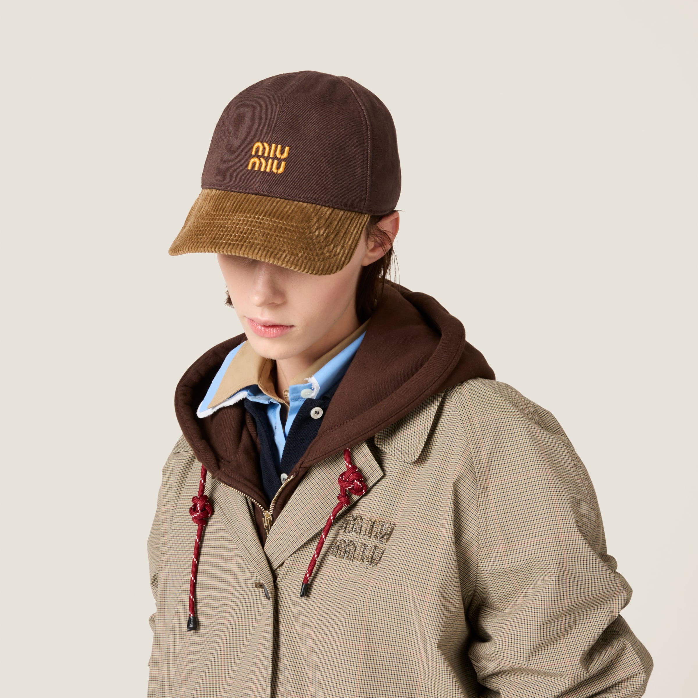 Amaranth Red/maize Yellow Denim And Corduroy Baseball Cap
