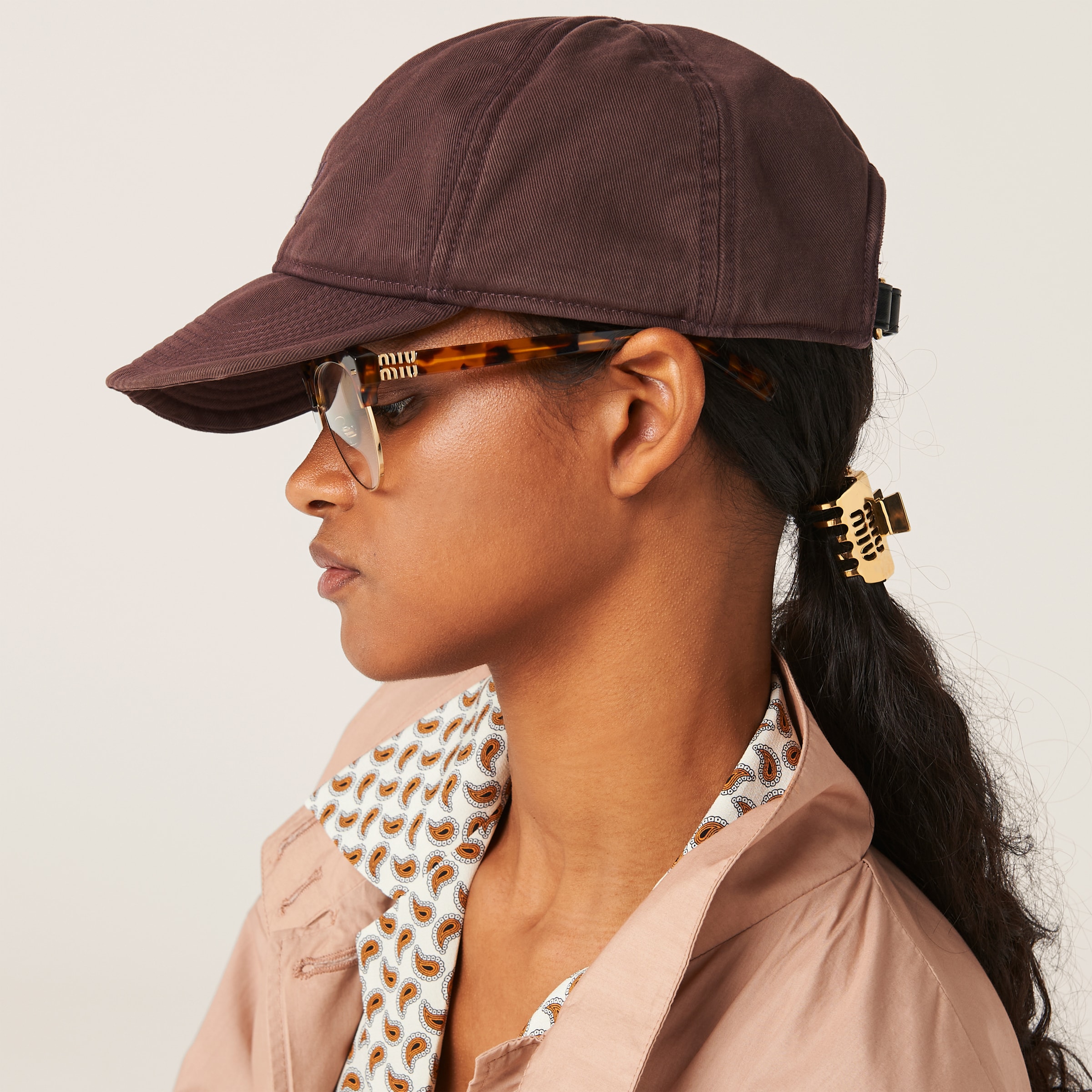 Miu Miu Drill Baseball Cap In Amaranth Red/maize Yellow