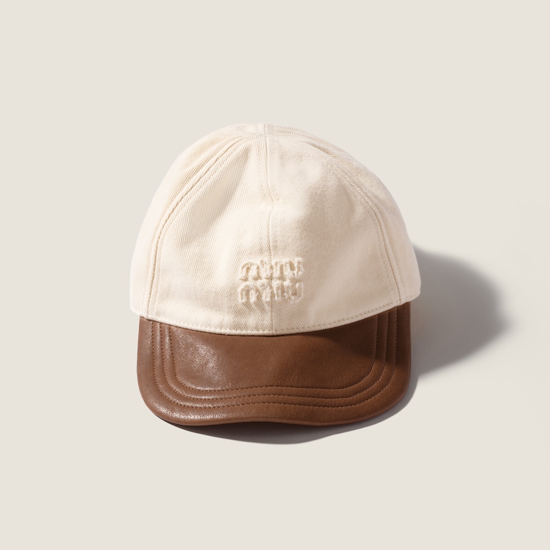 Drill and nappa leather baseball cap