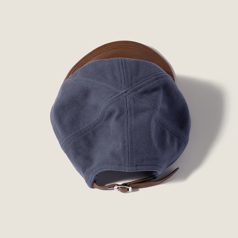 Drill and nappa leather baseball cap