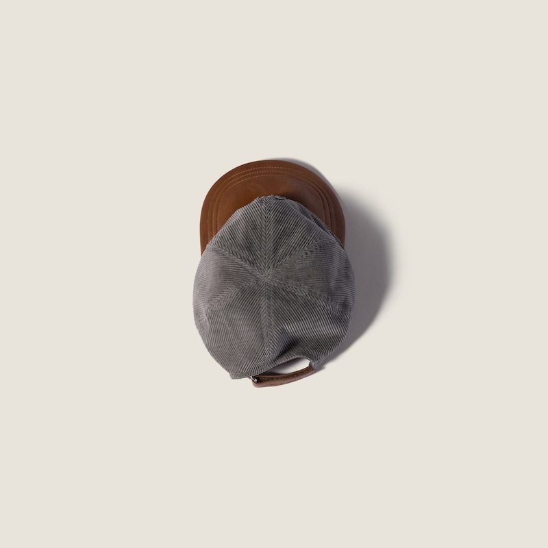 Corduroy and leather baseball cap