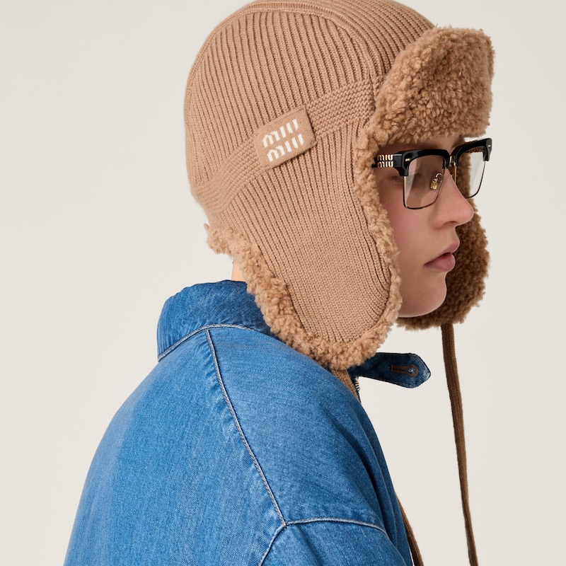 Chapka en laine, cachemire et peau de mouton