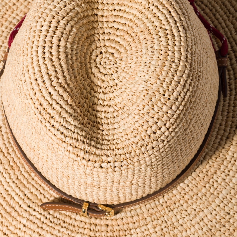 Raffia and leather hat