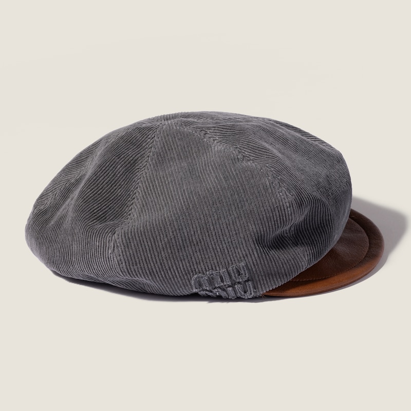 Corduroy and leather newsboy cap