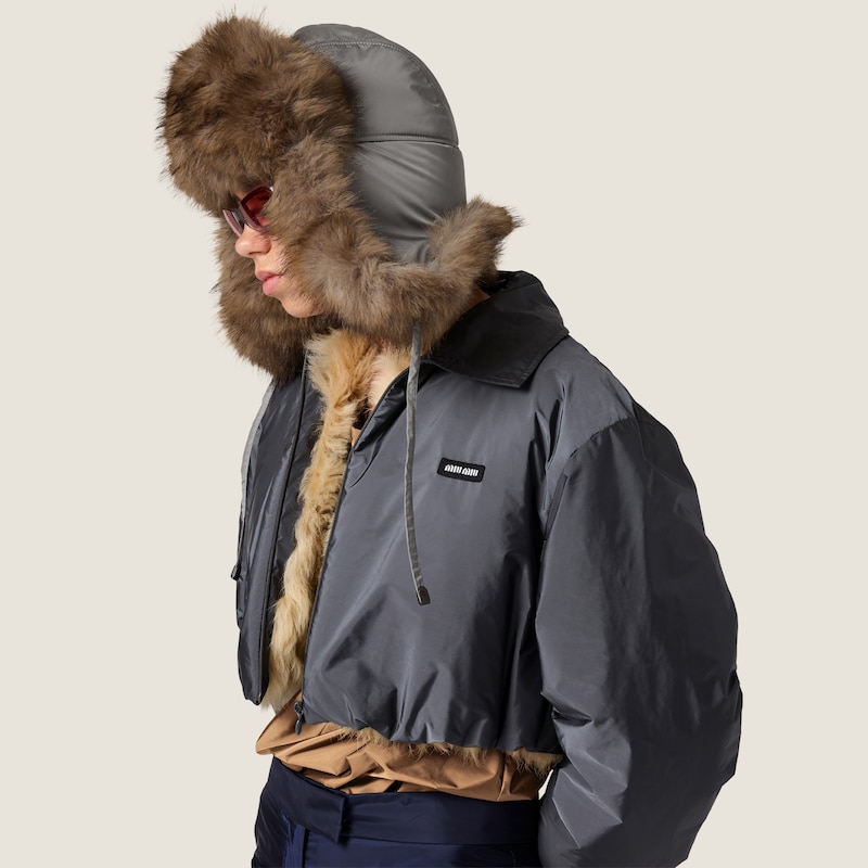 Chapeau aviateur en tissu technique et fausse fourrure