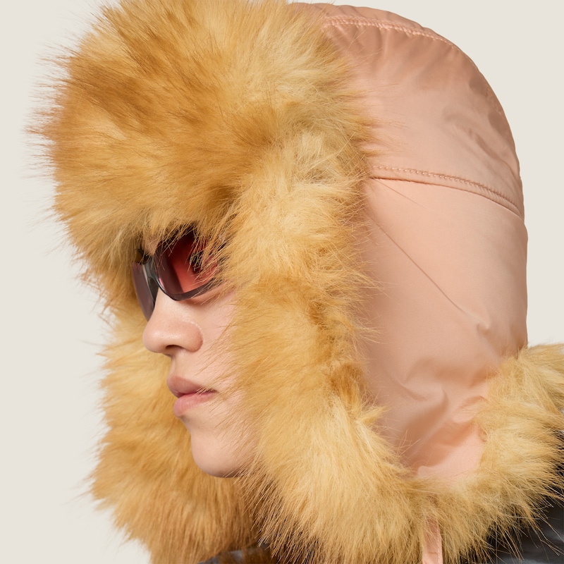 Chapeau aviateur en tissu technique et fausse fourrure