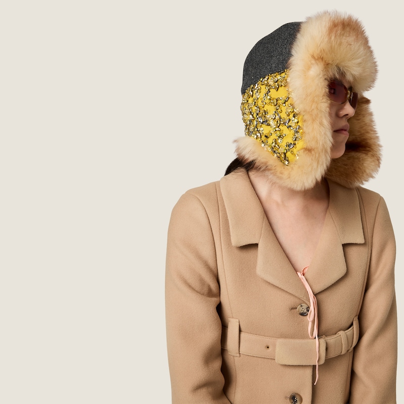 Chapeau en laine et shearling brodé